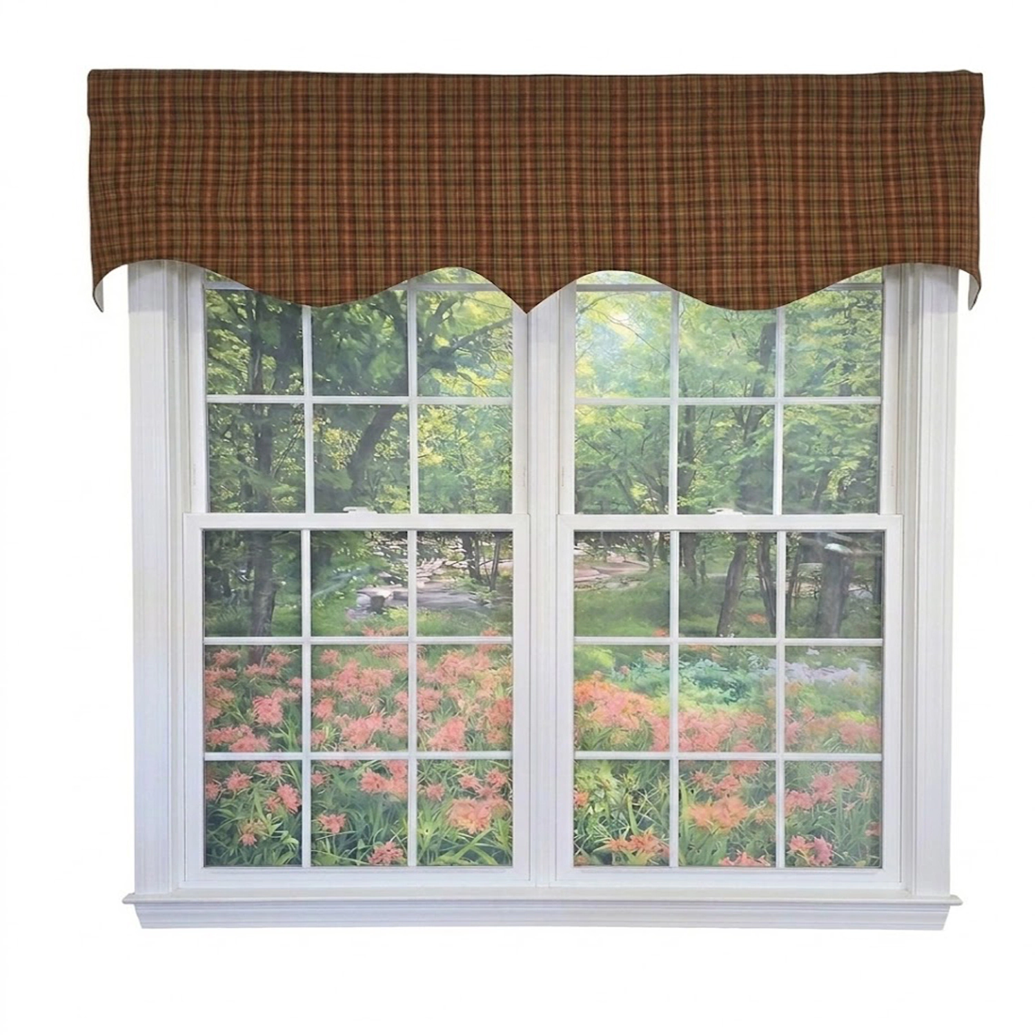 RLF Home Barn Plaid Regal Window Valance 100% Cotton Lined Rod Pocket 50" x 17" Brown