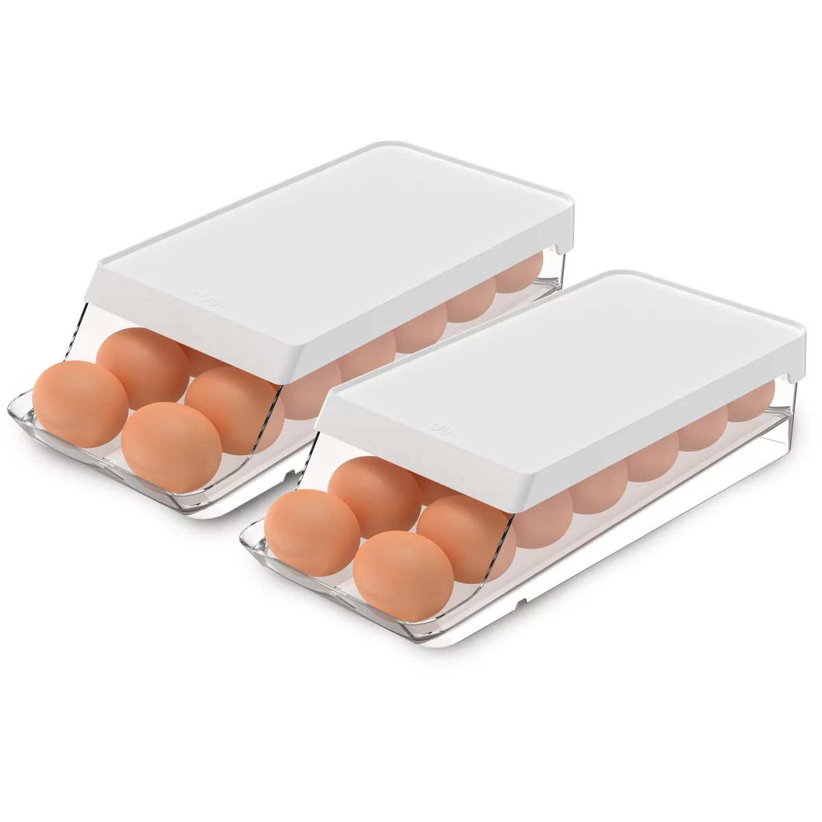 OU Egg Holder for Fridge, Rolling Egg Organizer, Clear Stackable Refrigerator Storage Container, BPA Free, 2 Piece Set