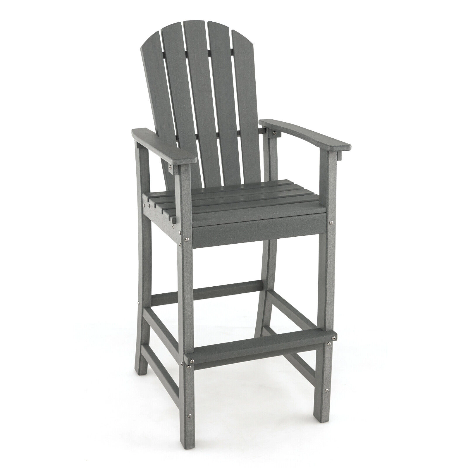 SUGIFT All-Weather Counter-Height HDPE Bar Stool with Armrests and Footrest 30-in Seat Height 360-lb Capacity Gray