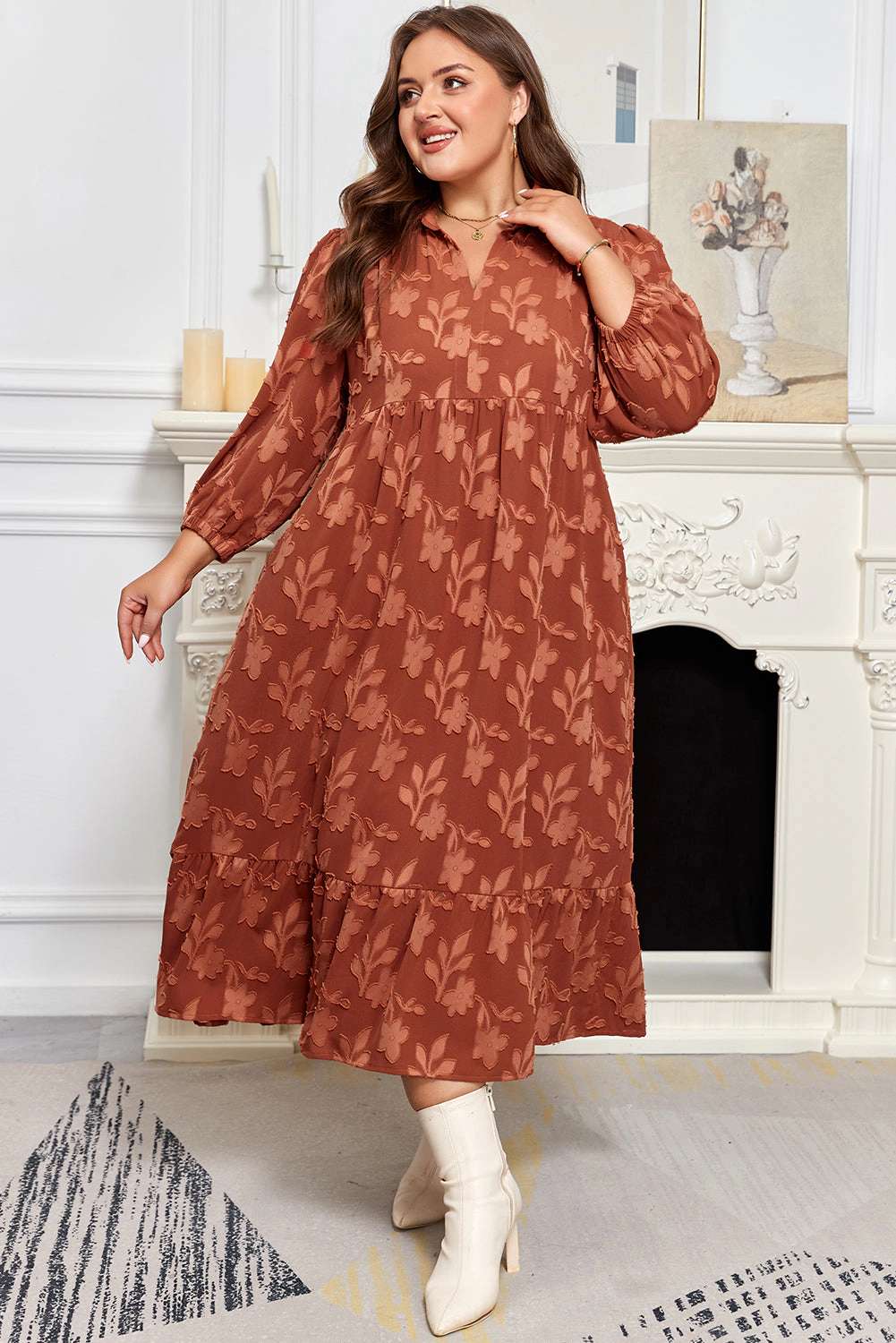 Threaded Pear Women's Mallory 4 Sleeve Long PLUS Dress