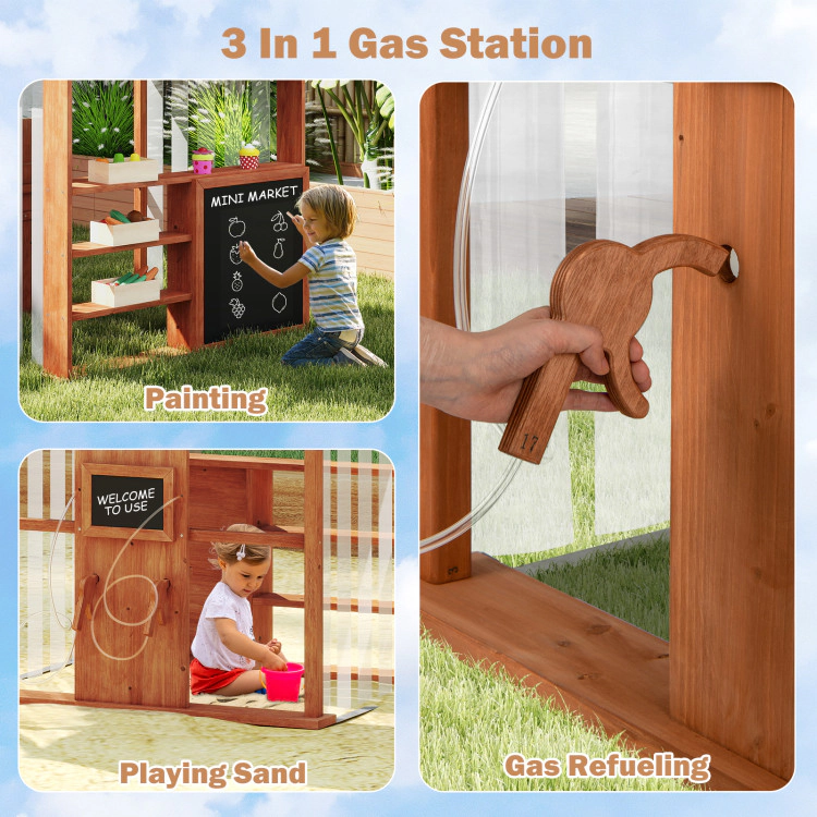Hivvago Kids Gas Station Playhouse with Gas Refueling s for Aged 3+
