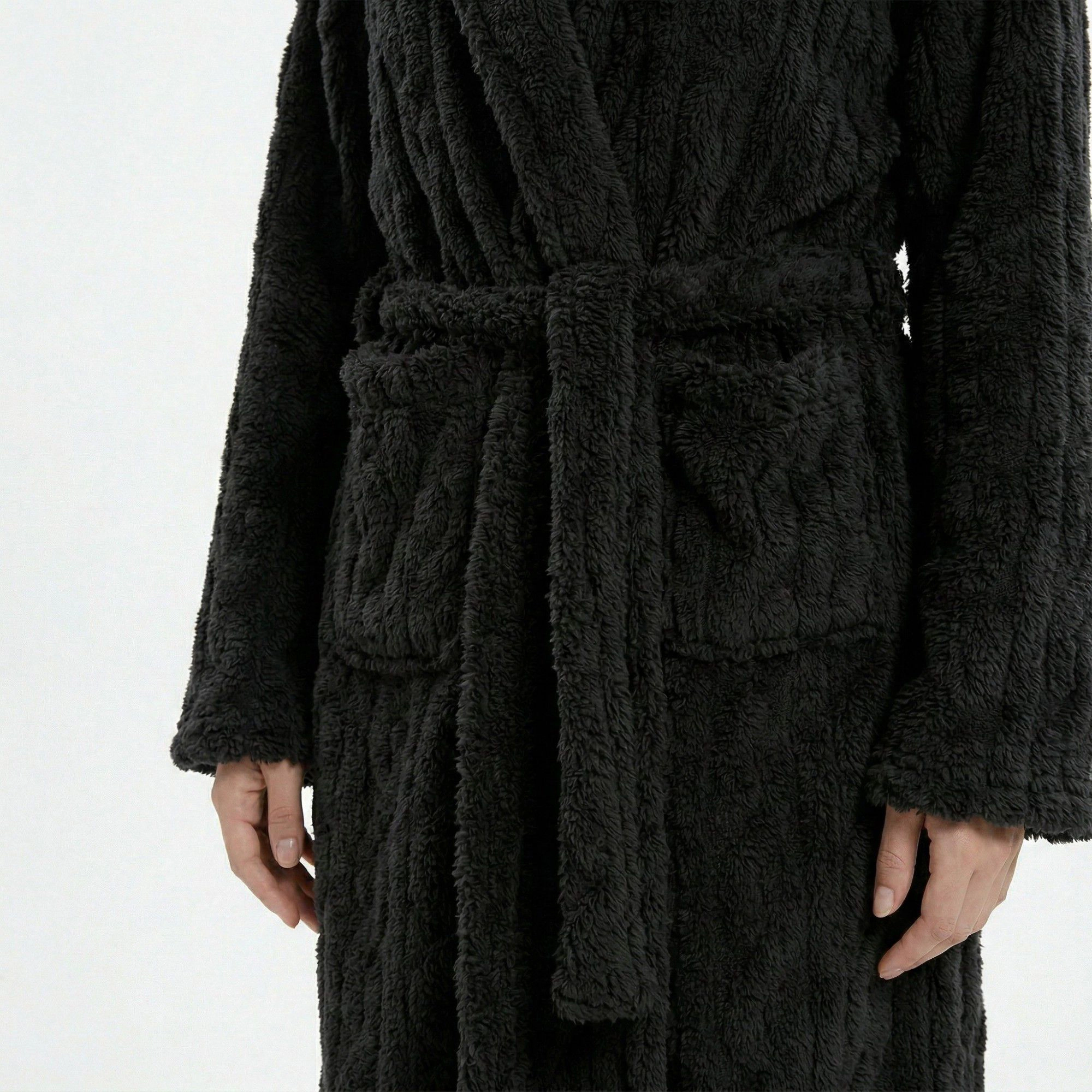 Anna-Kaci Women's Plush Hooded Bathrobe with Textured Fleece Fabric Adjustable Waist Tie Wrap Design and Front Pockets