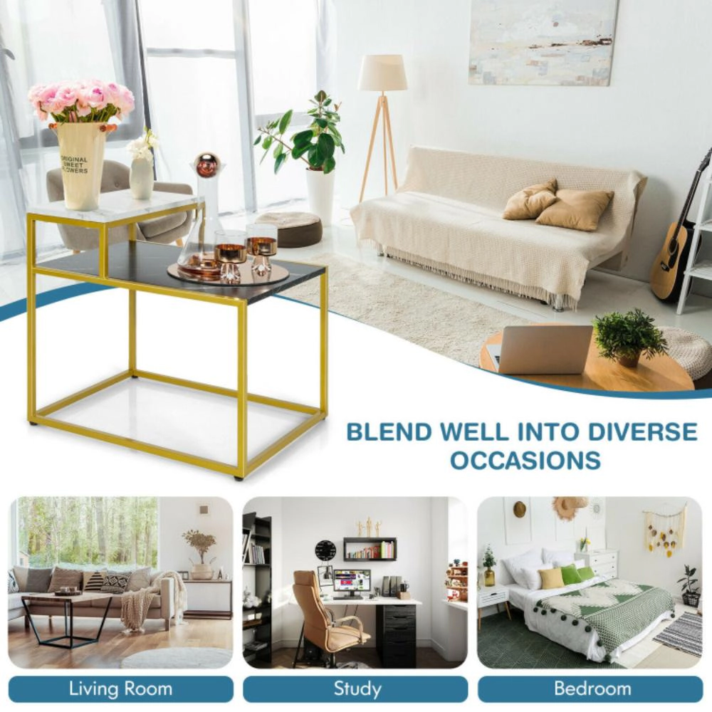 Hivvago 2 Tier End Side Table with  Metal Frame and Storage Shelf for Living Room