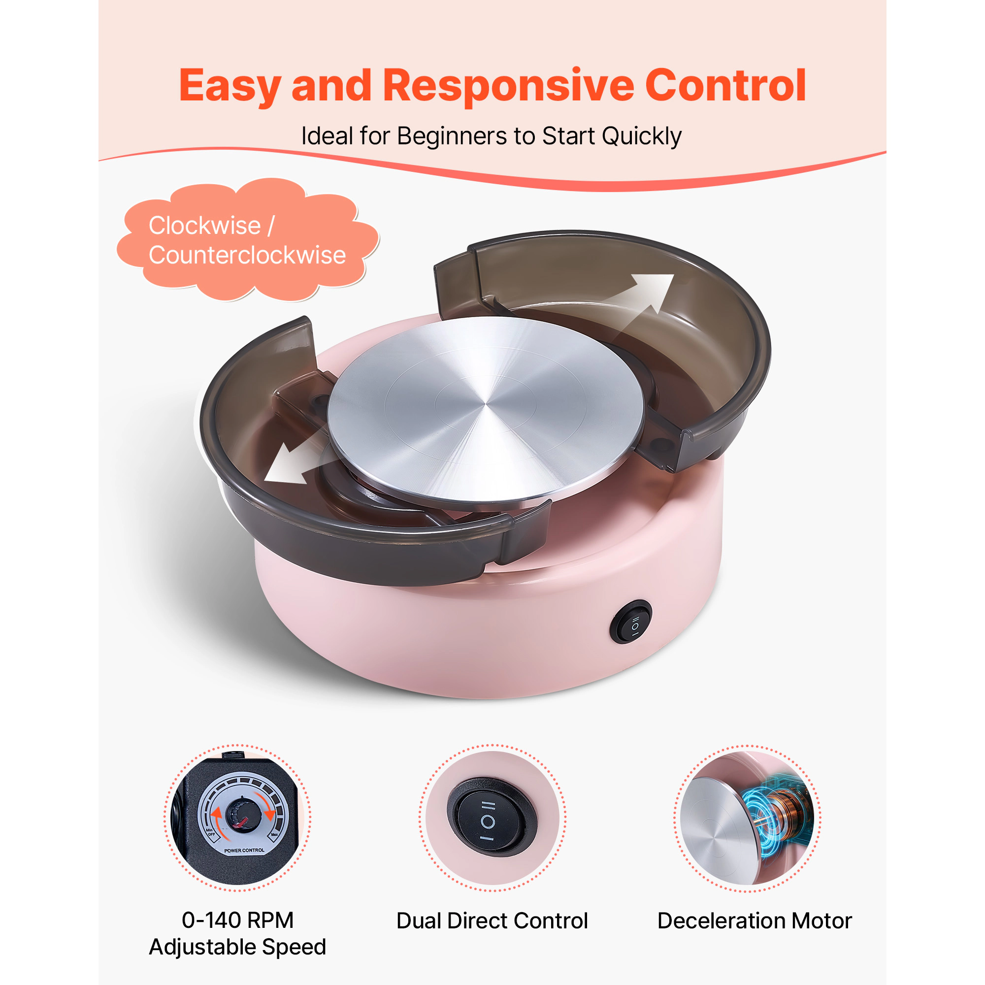 HONGGE Mini Pottery Wheel 6 inch Turntable Forward and Reverse Rotation Adjustable Speed Electric Clay Wheel for Kids