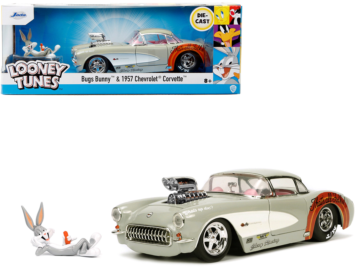Jada Collectible 1957 Chevrolet Corvette Beige With Pink Interior Bugs Bunny Figure "Looney Tunes" "Hollywood Rides"