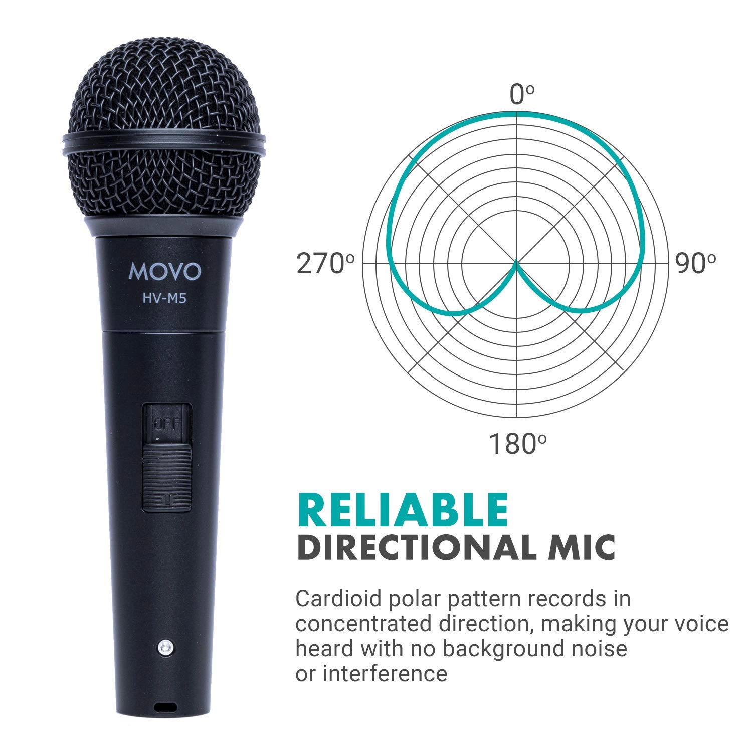 Movo HV-M5 Dynamic XLR Cardioid Vocal Microphone with Internal Shockmount and Windscreen