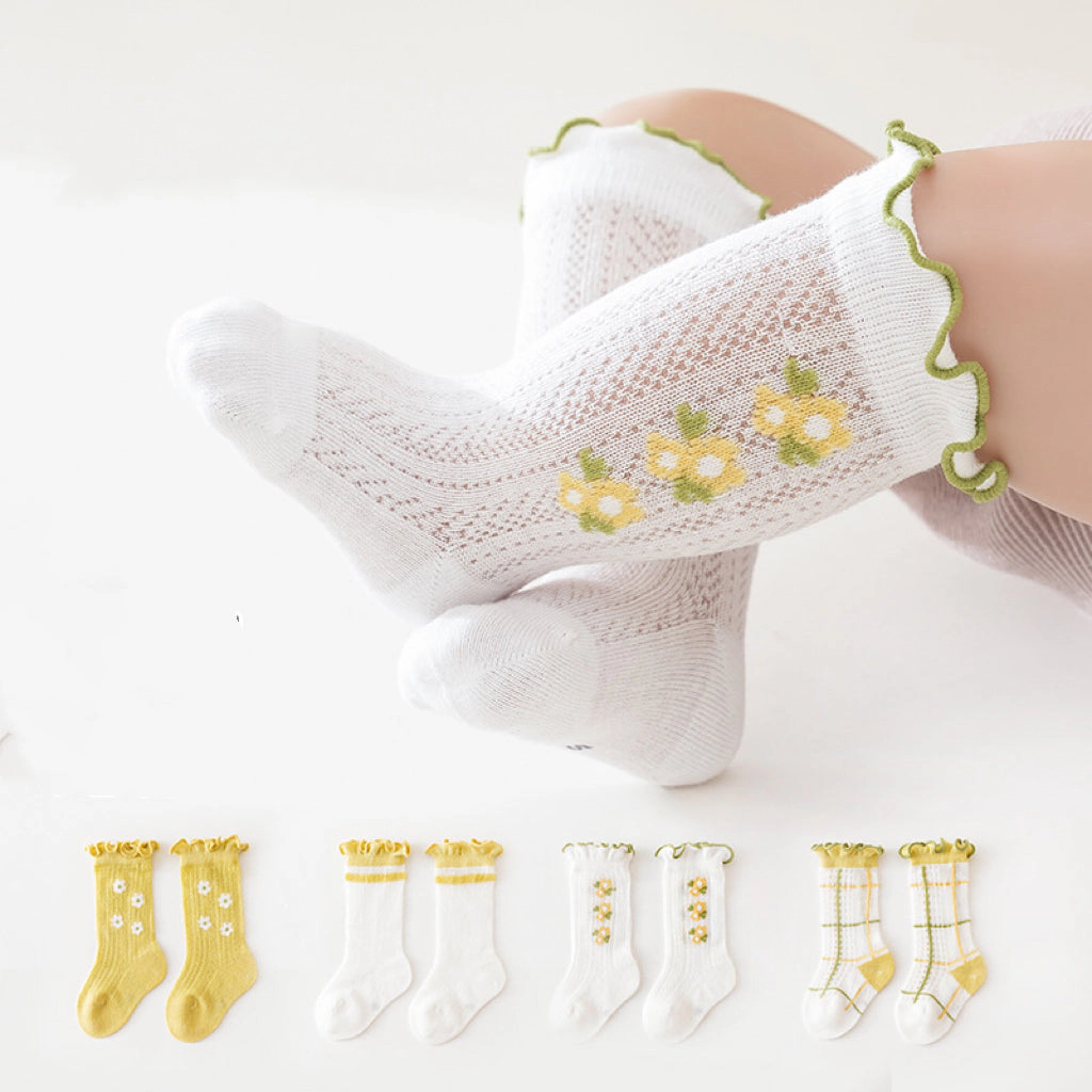 MyKids-USA Baby Girl Floral Print Pattern Mesh Breathable High Tube Socks