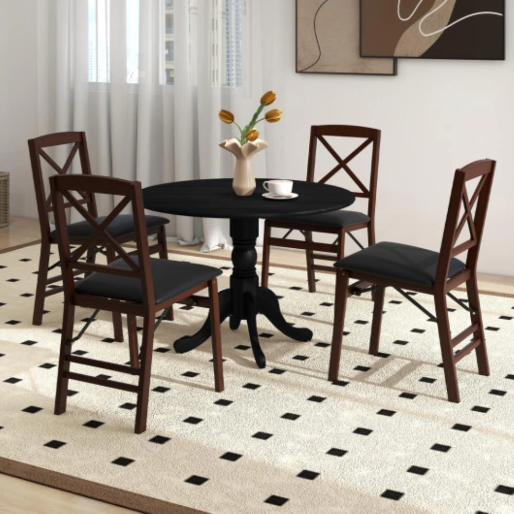 Hivvago Round Dining Table Crafted Wood with Trestle Support
