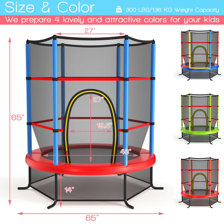 Hivvago 55 Inch Kids Recreational Trampoline Bouncing Jumping Mat with Enclosure Net