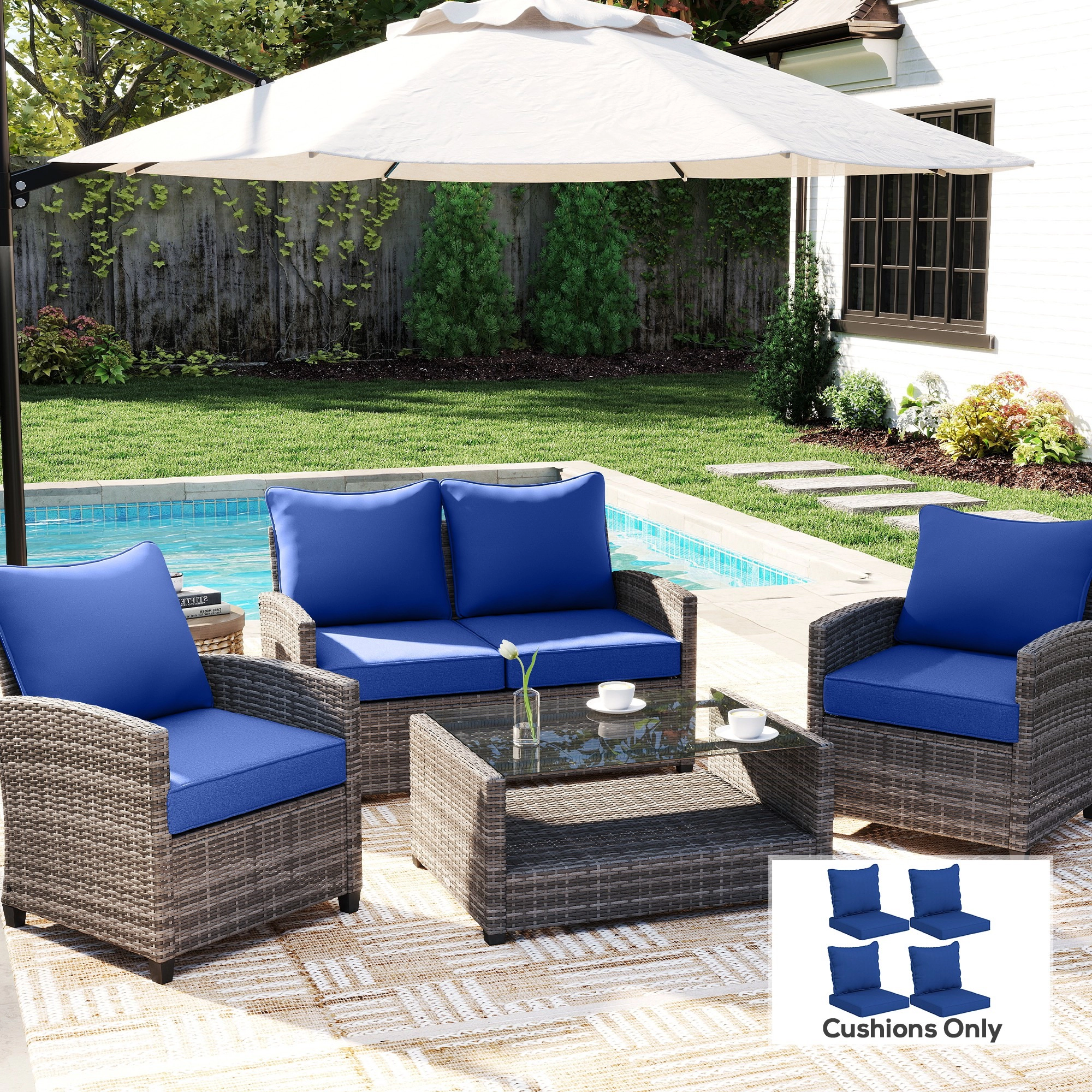 HONGGE Patio Chair Cushions with Seat & Backrest Fade Resistant Seat Replacement Cushion Set