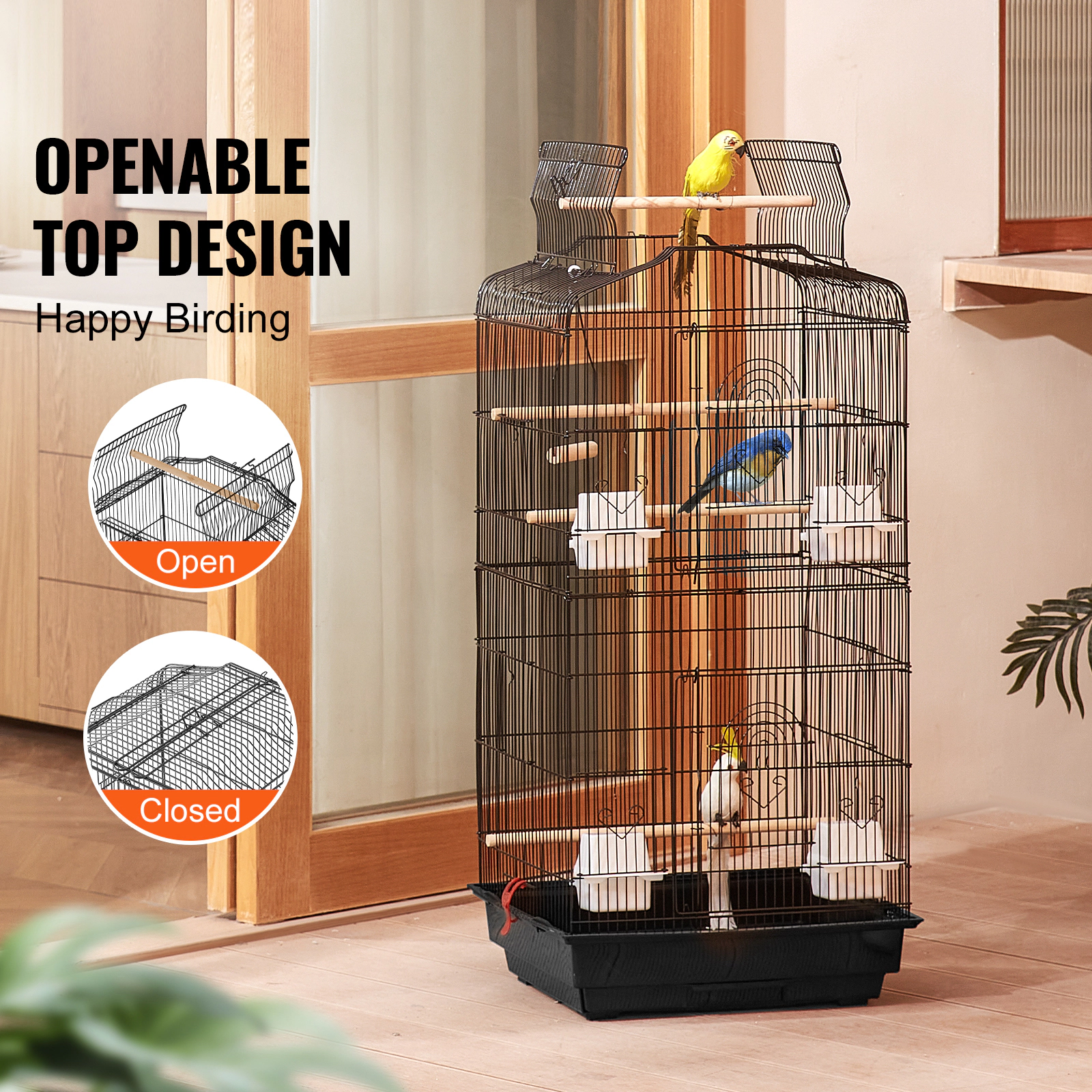 HONGGE Large Parrot Bird Cage with Swing and Perch for Parakeets Finches Canaries Lovebirds Cockatiels Budgies