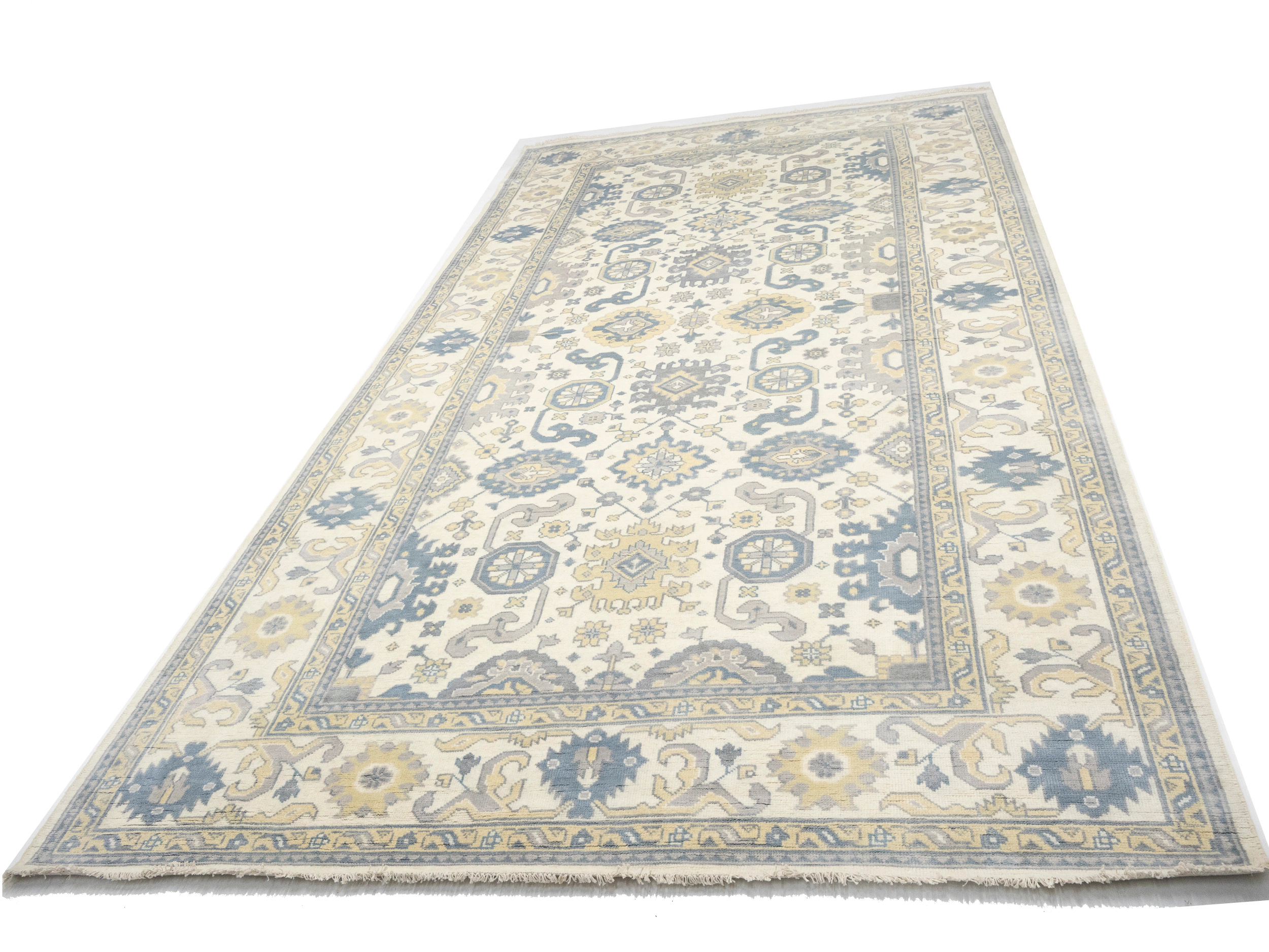 Magic Rugs 9'4 X 17'10 Muted Cream Oushak Chobi Hand Knotted Wool Rug