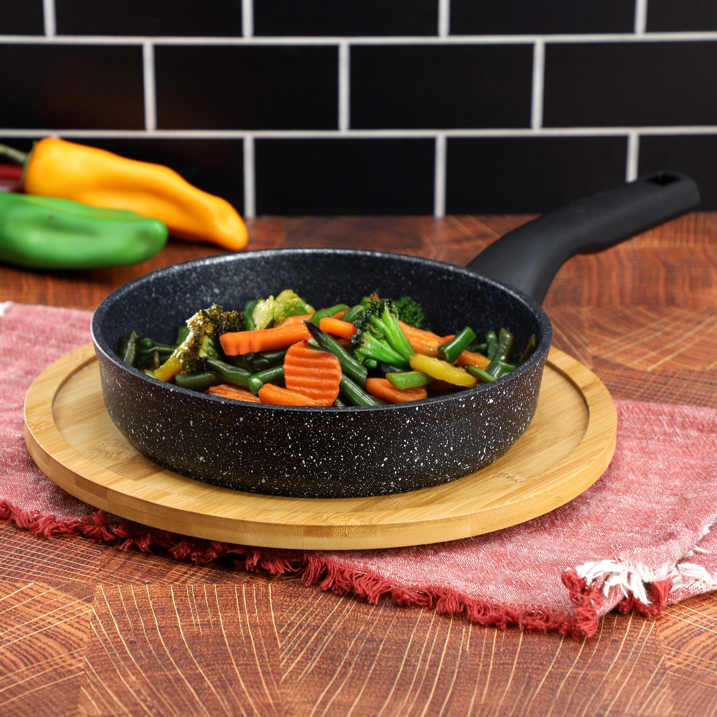Korkmaz Ornella Nonstick 8 Inch Aluminum Frying Pan in Granite Black