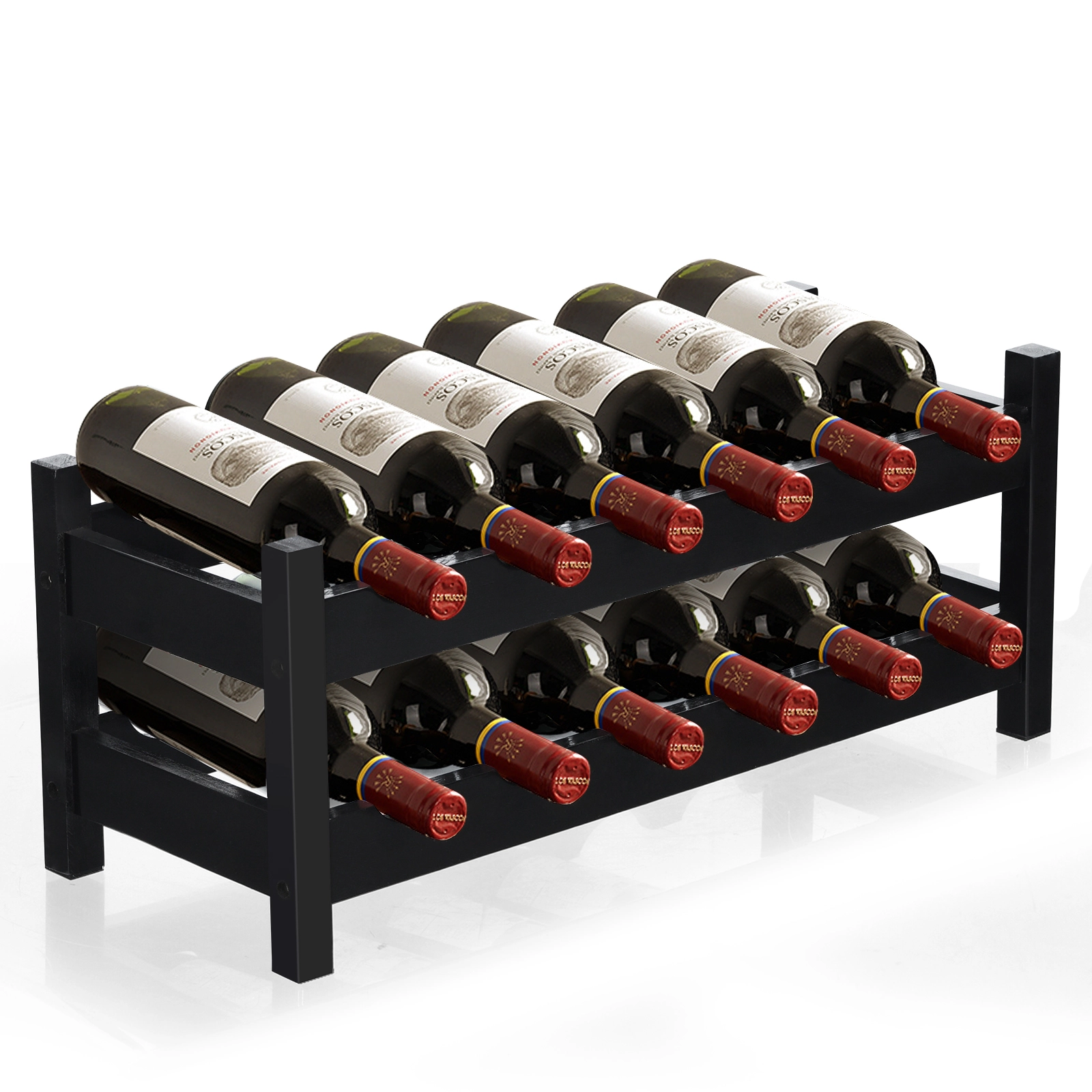 SUGIFT 2-Tier 12-Bottle Bamboo Storage Shelf Wine Rack 23.5 x 9.5 x 10 in Brown Natural Finish