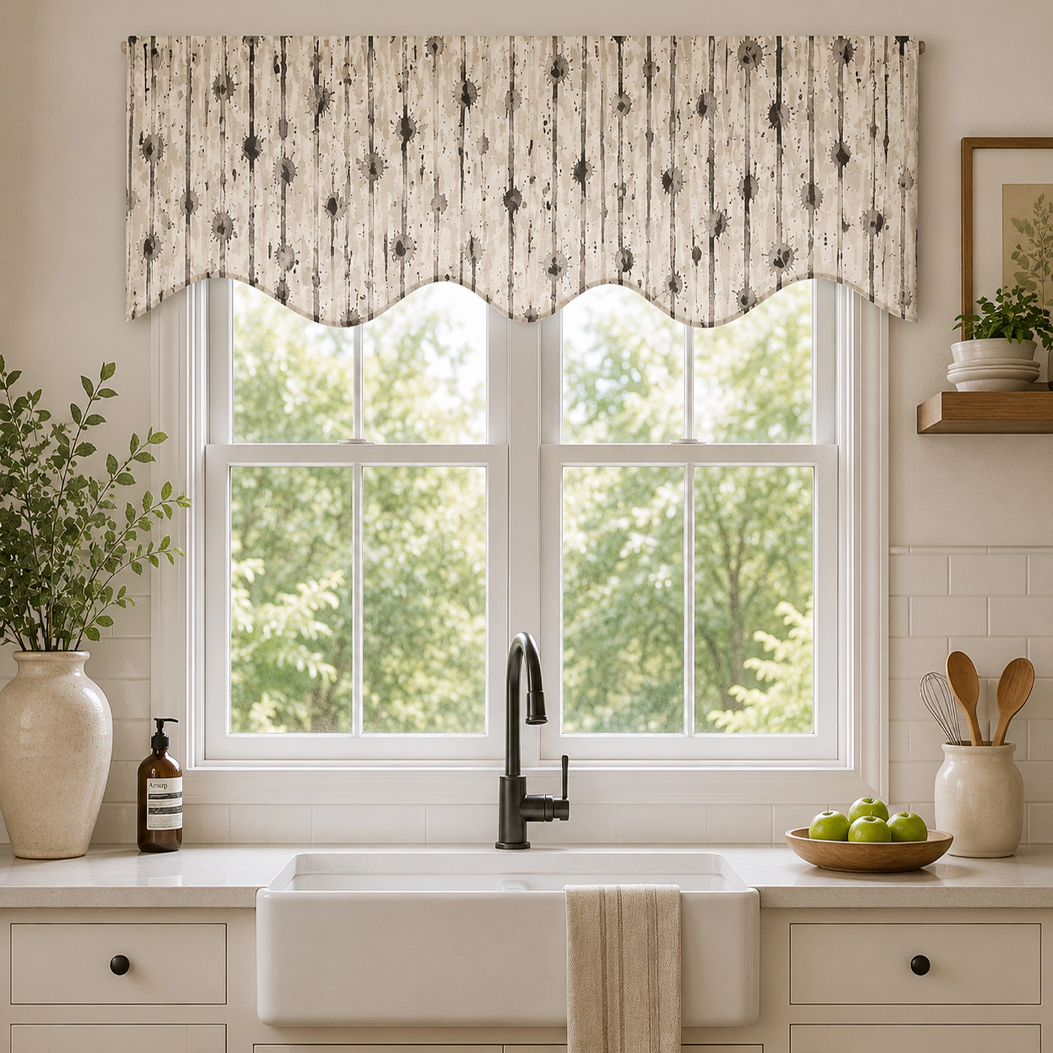 RLF Home 100% Cotton String Theory Regal With Ivory Lining Rod Pocket Window Valance 50" x 17" Charcoal