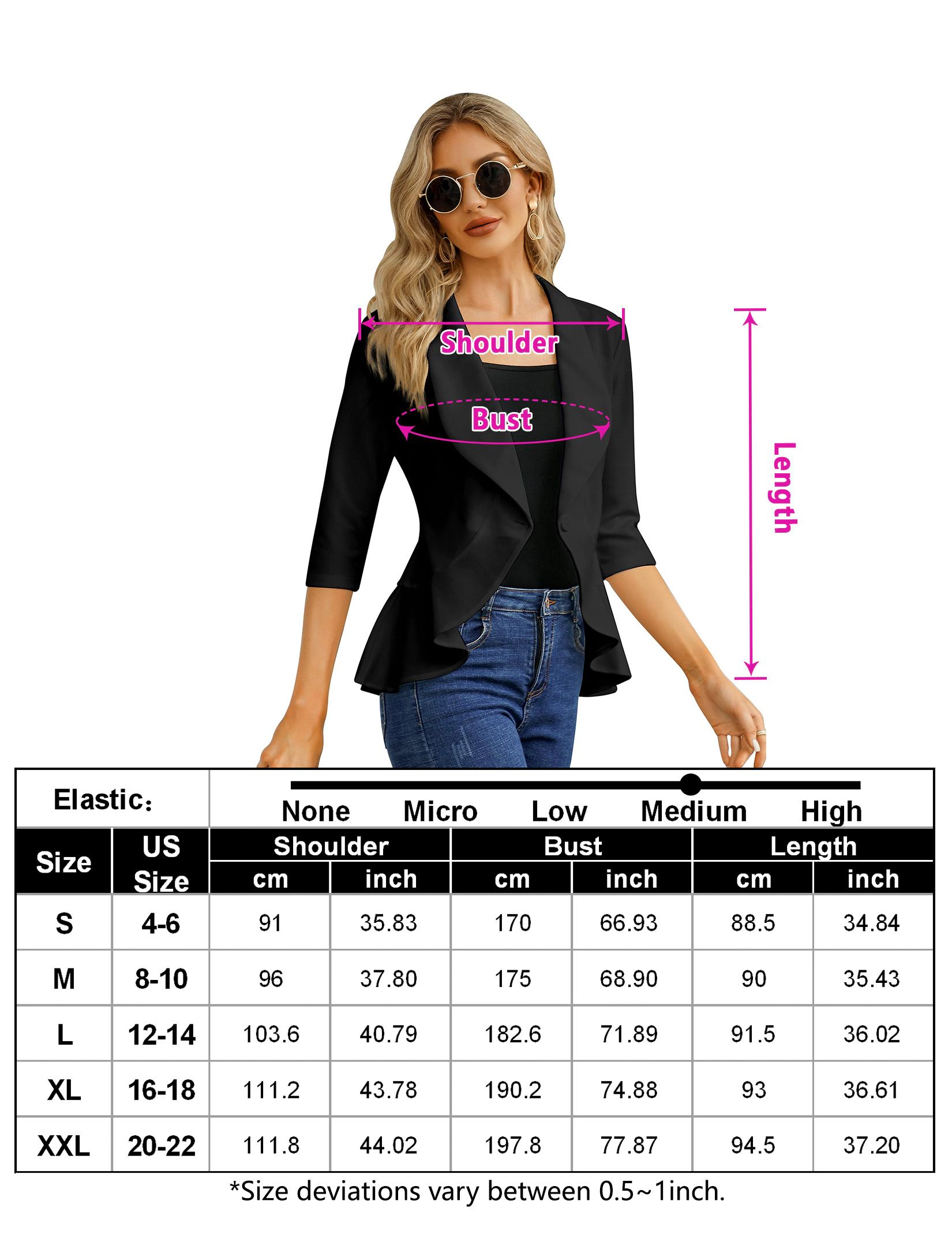 KOJOOIN Women's Casual Blazer Ruffle Sleeve Open Front Work Office Cardigan Jackets Suit