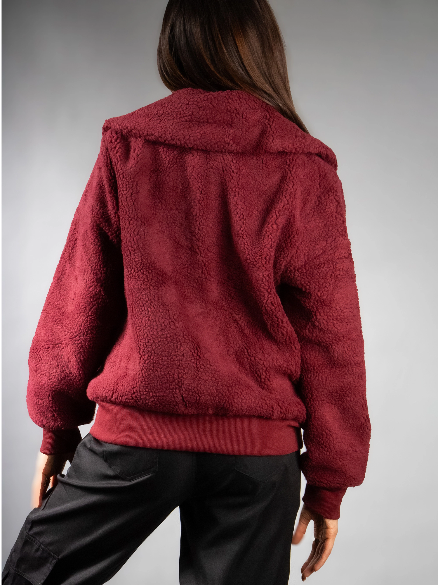 JESS by Meiko Women's Oversized Collar Plush Bomber Jacket Coat