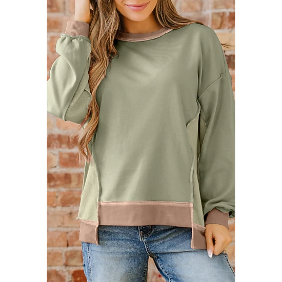 Threaded Pear Women's Maelynn Waffle Patchwork Oversize Sweatshirt
