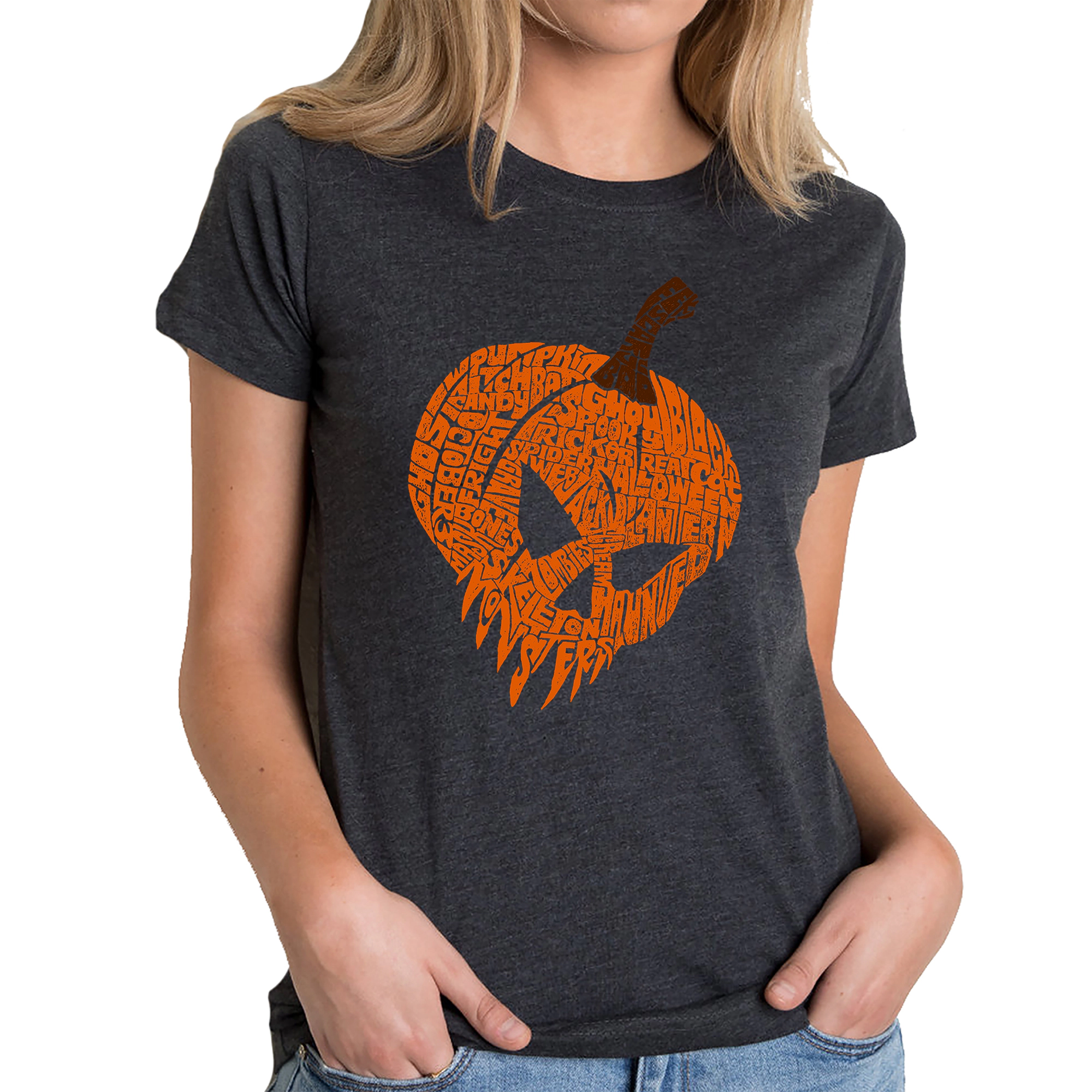 LA Pop Art Women's Cotton/Poly Blend Word TShirt - Evil Pumpkin