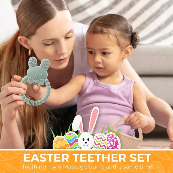 Sperric Easter Baby Teether Set Easter Bunny & Easter Basket Silicone Teethers, Cute Teething Toys Easter Gift Set