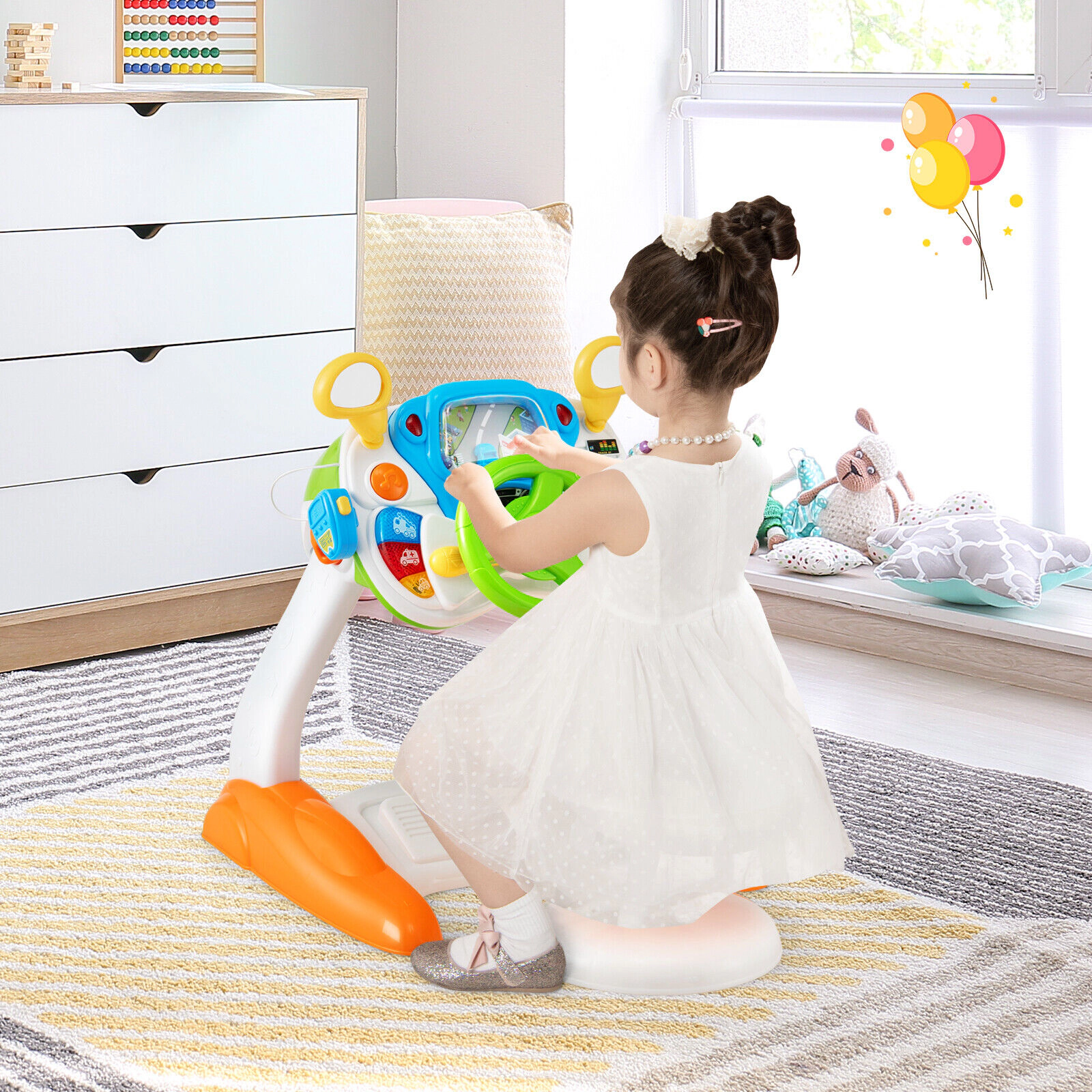 SUGIFT Kids Steering Wheel Pretend Play Driving Toy Set 110-lb Stool 18.5 x 18.5 x 21.7-in Ages 3+ Multicolor