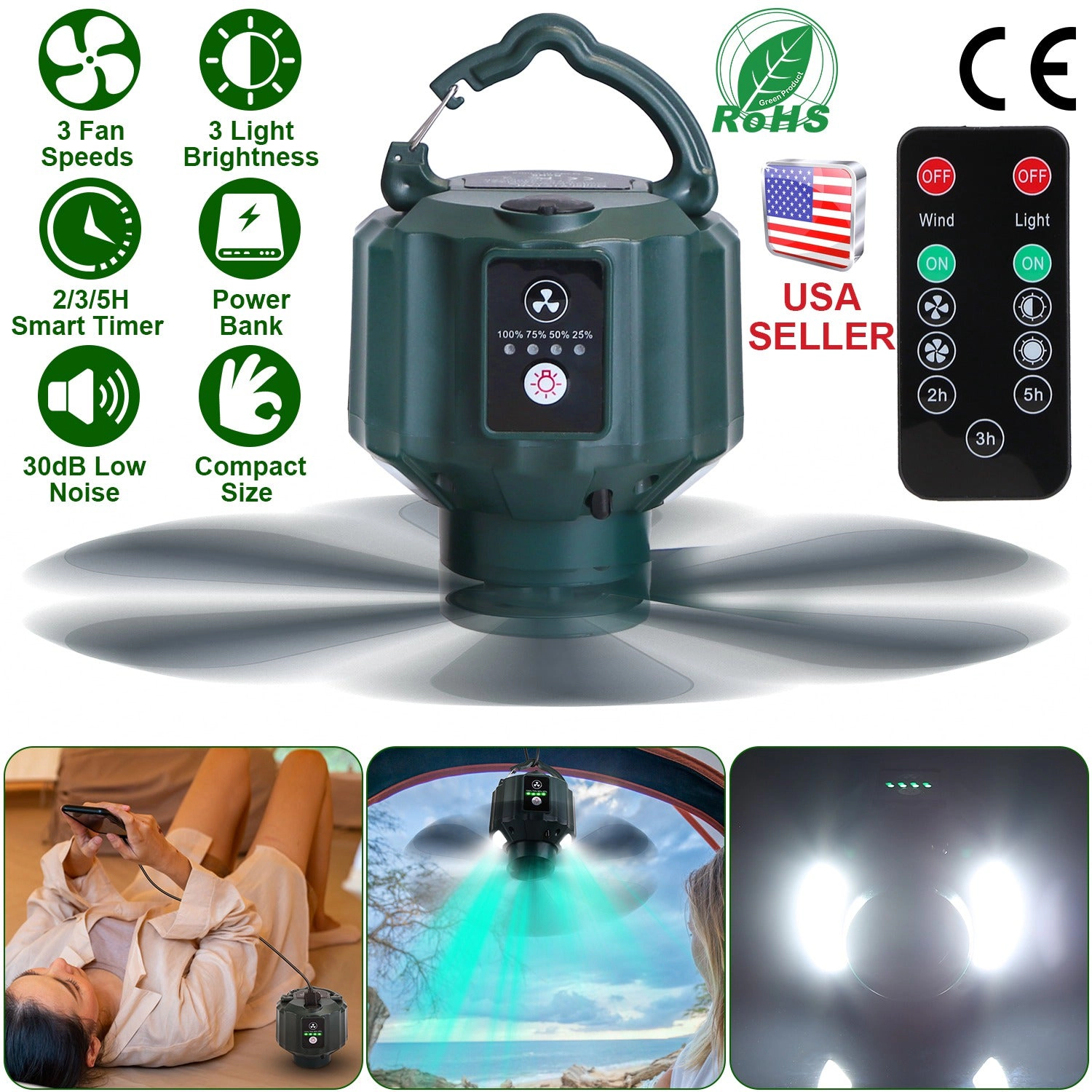 GBruno 3-in-1 LED Camping Fan With Power Bank
