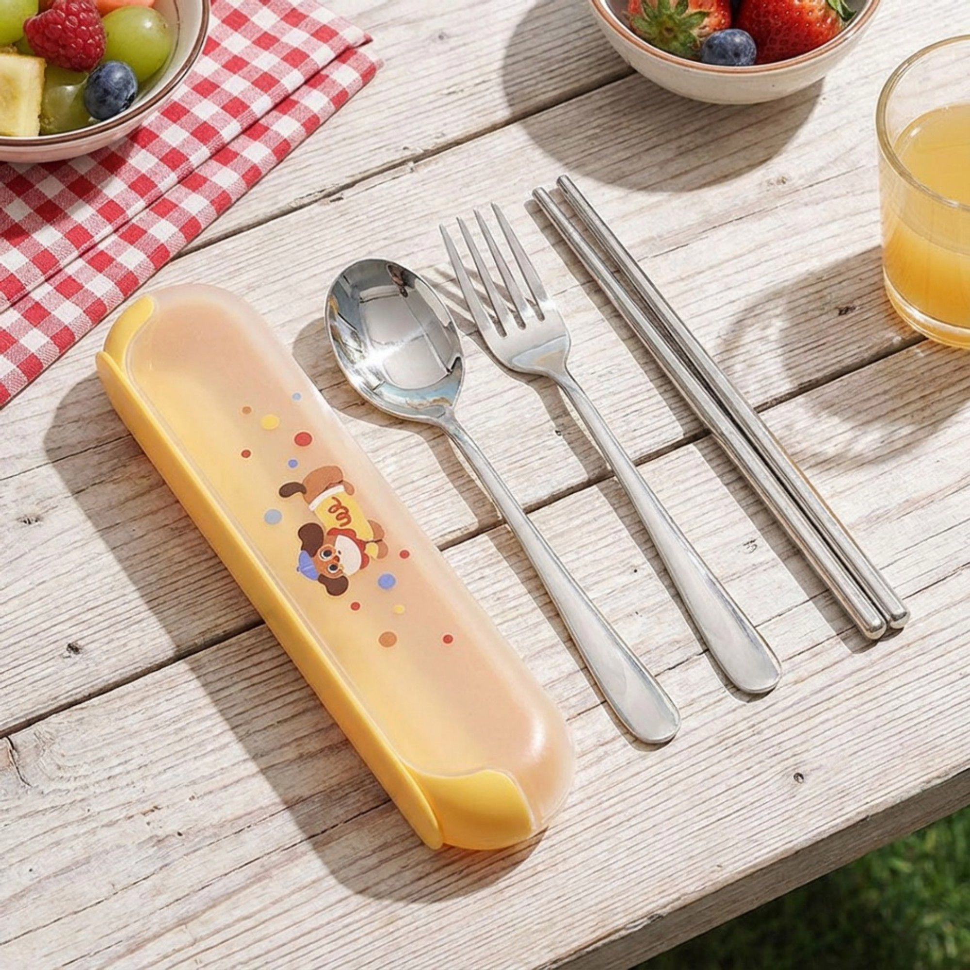 Alilang Women Panda Print Portable Cutlery Set with Storage Case Spoon Fork Chopsticks Travel Tableware