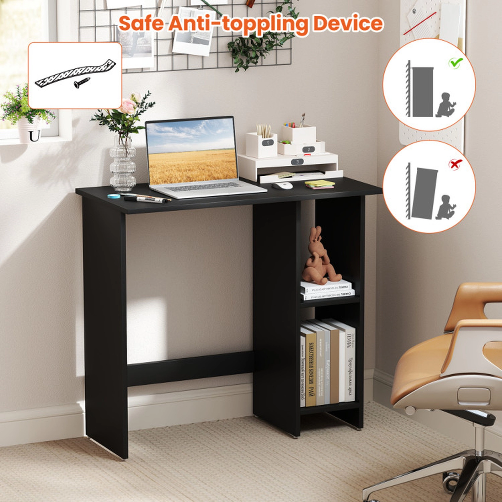 SUGIFT Space Saving Small Computer Desk with Storage and Adjustable Shelf 31.5-in Wide White