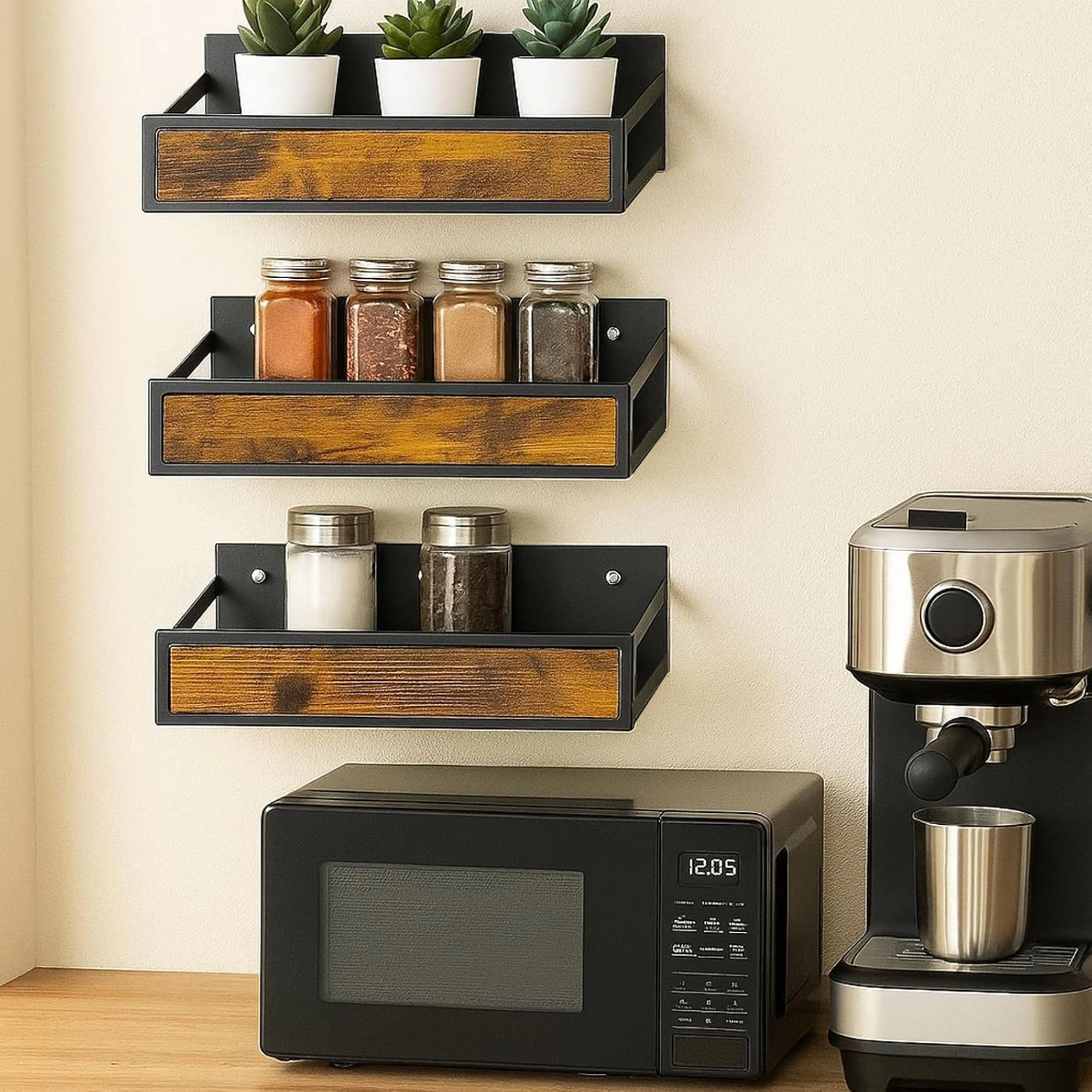Stock Preferred Pack of 6 Ironwood Wall Mounted Spice Rack Organizer