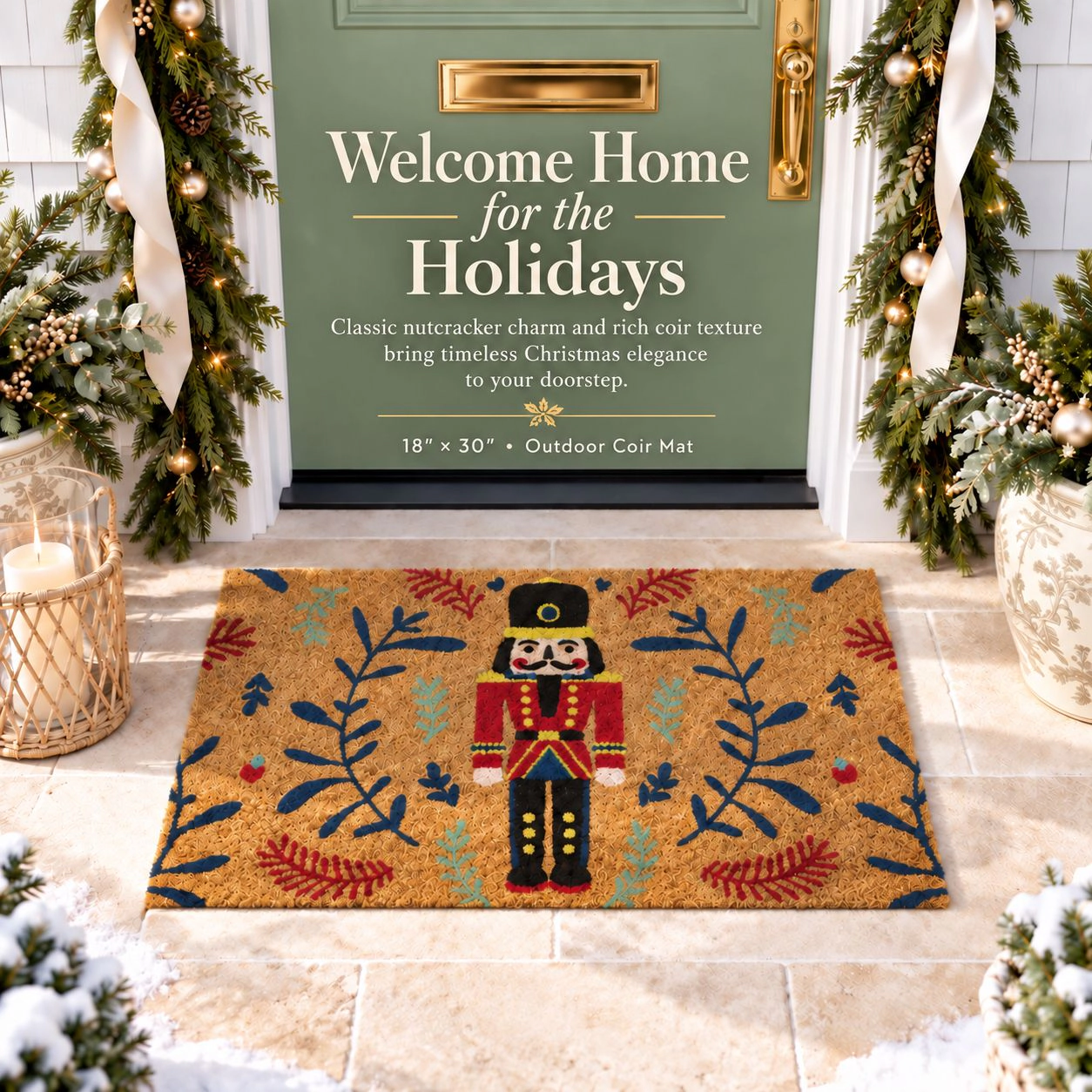 Kate Aurora Christmas Nutcracker Toy Soldier Bristled Coir Outdoor Welcome Mat - 18"x30"