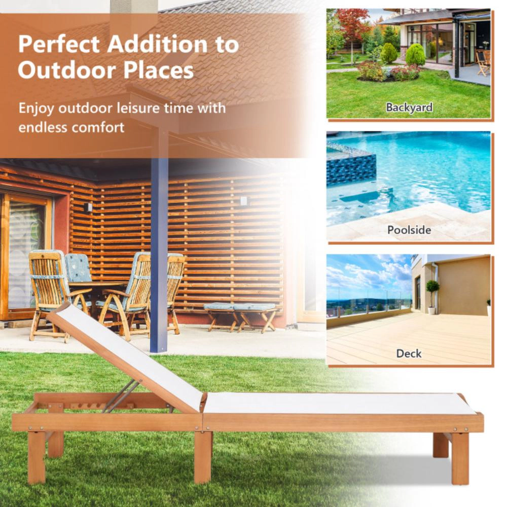 Hivvago Outdoor Wood Chaise Lounge Chair With 5-Postion Adjustable Back