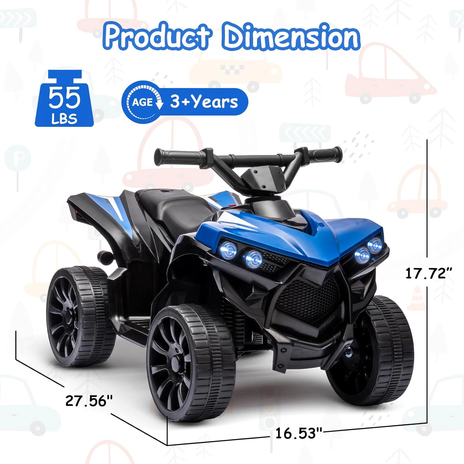 Enjyam 6V Kids ATV Quad Ride On Toy, Electric 4-Wheeler w/1.8MPH Speed, Music, LED Headlight, Foot Pedal