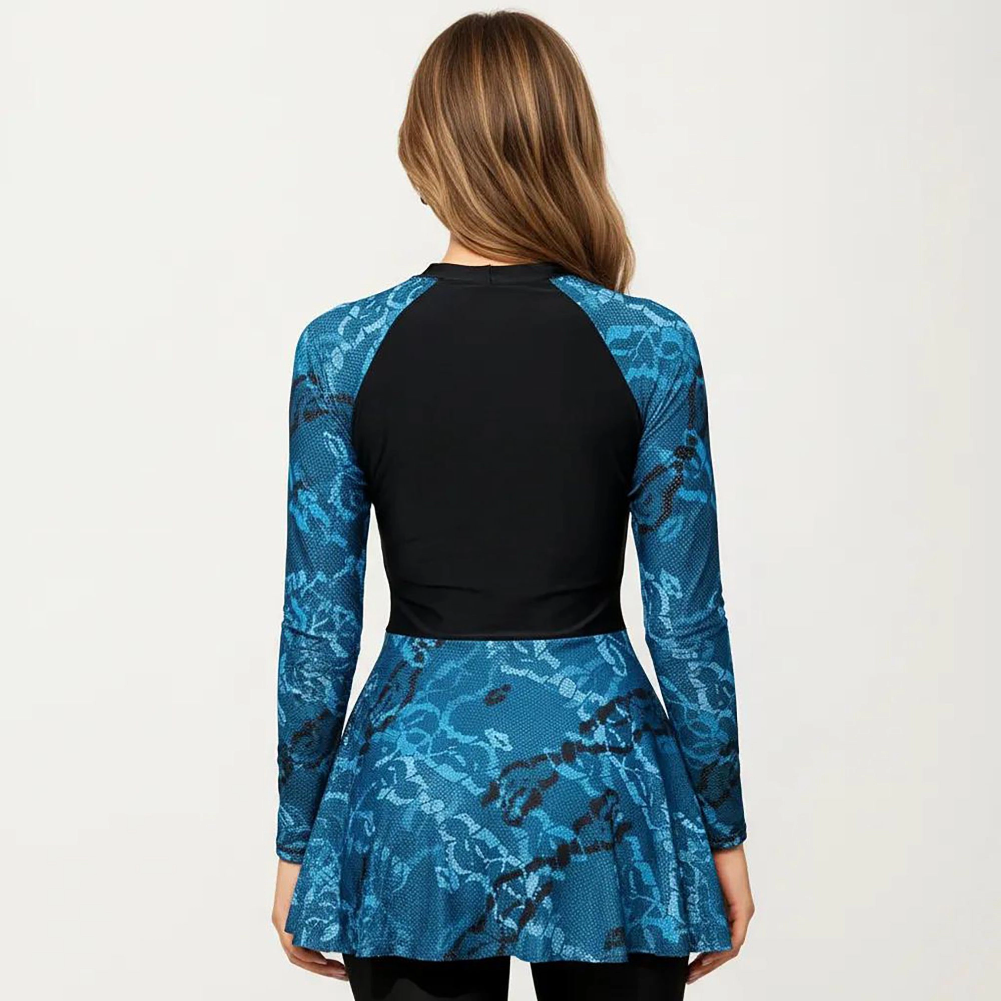Anna-Kaci Women's 2-Piece Long Sleeve Swim Set with Printed Peplum Top and Bike Shorts