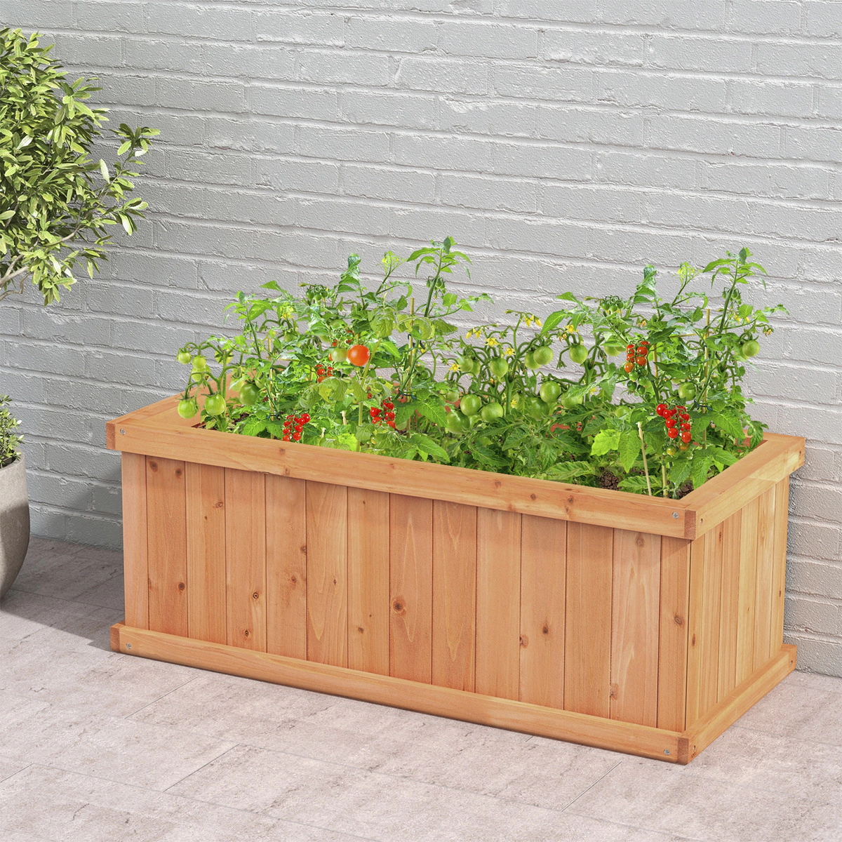 SUGIFT Orange Wood Raised Garden Bed with 4 Drainage Holes and Detachable Bottom Panels 31-in W 14-in D 12-in H