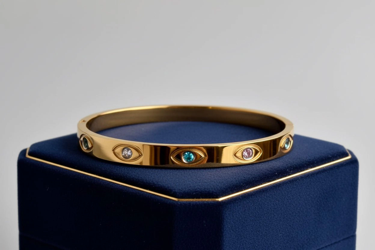 DressAtR Women's MultiColor Zircon Gold Tone Bangle Bracelet