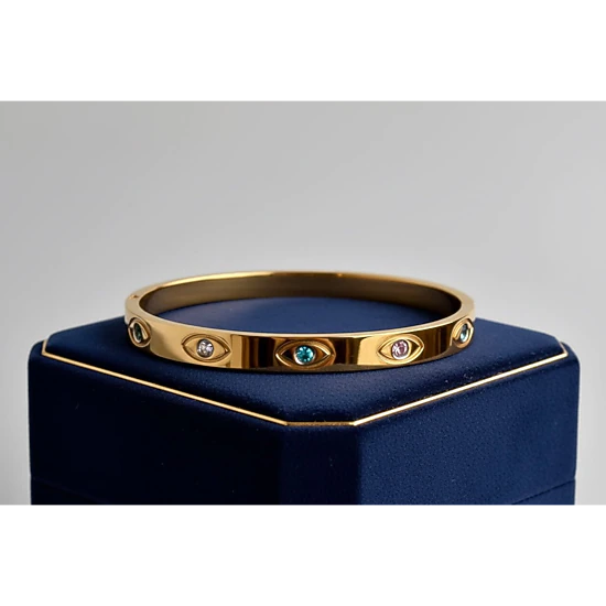DressAtR Women's MultiColor Zircon Gold Tone Bangle Bracelet