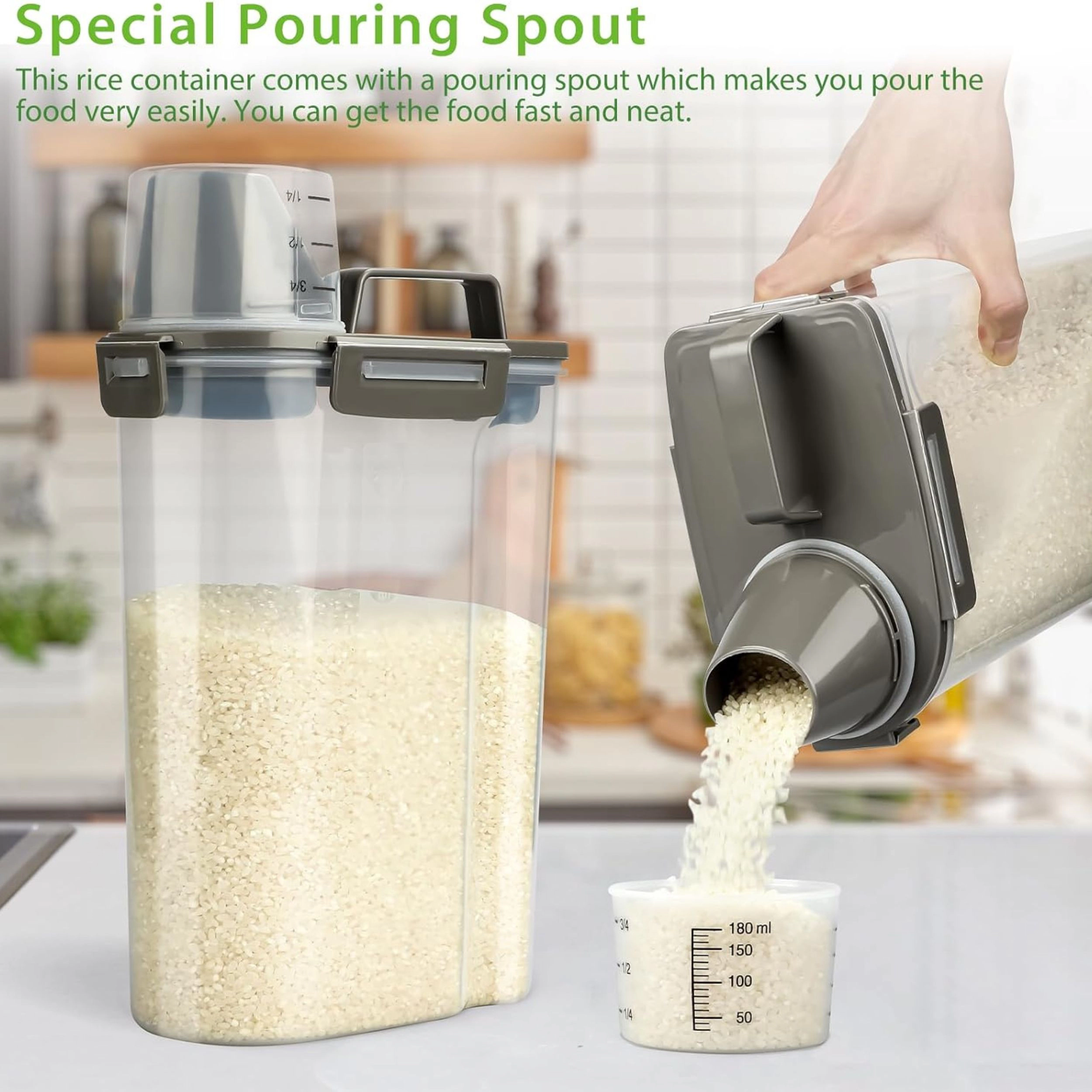Stock Preferred Airtight Rice and Dry Food Storage Container with Measuring Cup