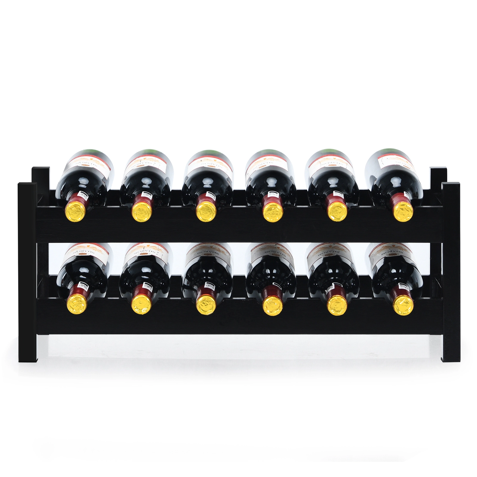 SUGIFT 2-Tier 12-Bottle Bamboo Storage Shelf Wine Rack 23.5 x 9.5 x 10 in Brown Natural Finish