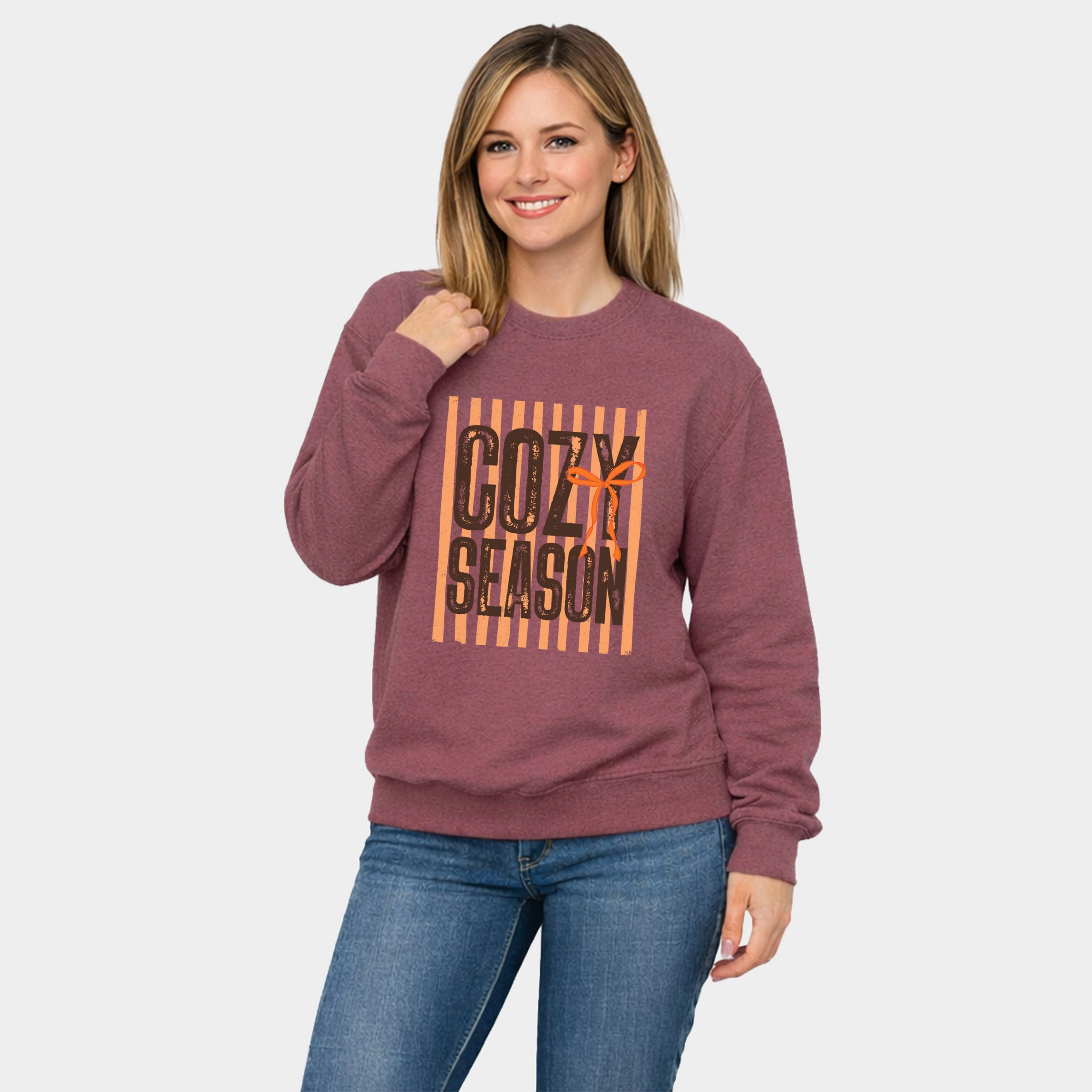 Simply Sage Market - Women's Graphic Sweatshirt Cozy Season Coquette Stripes