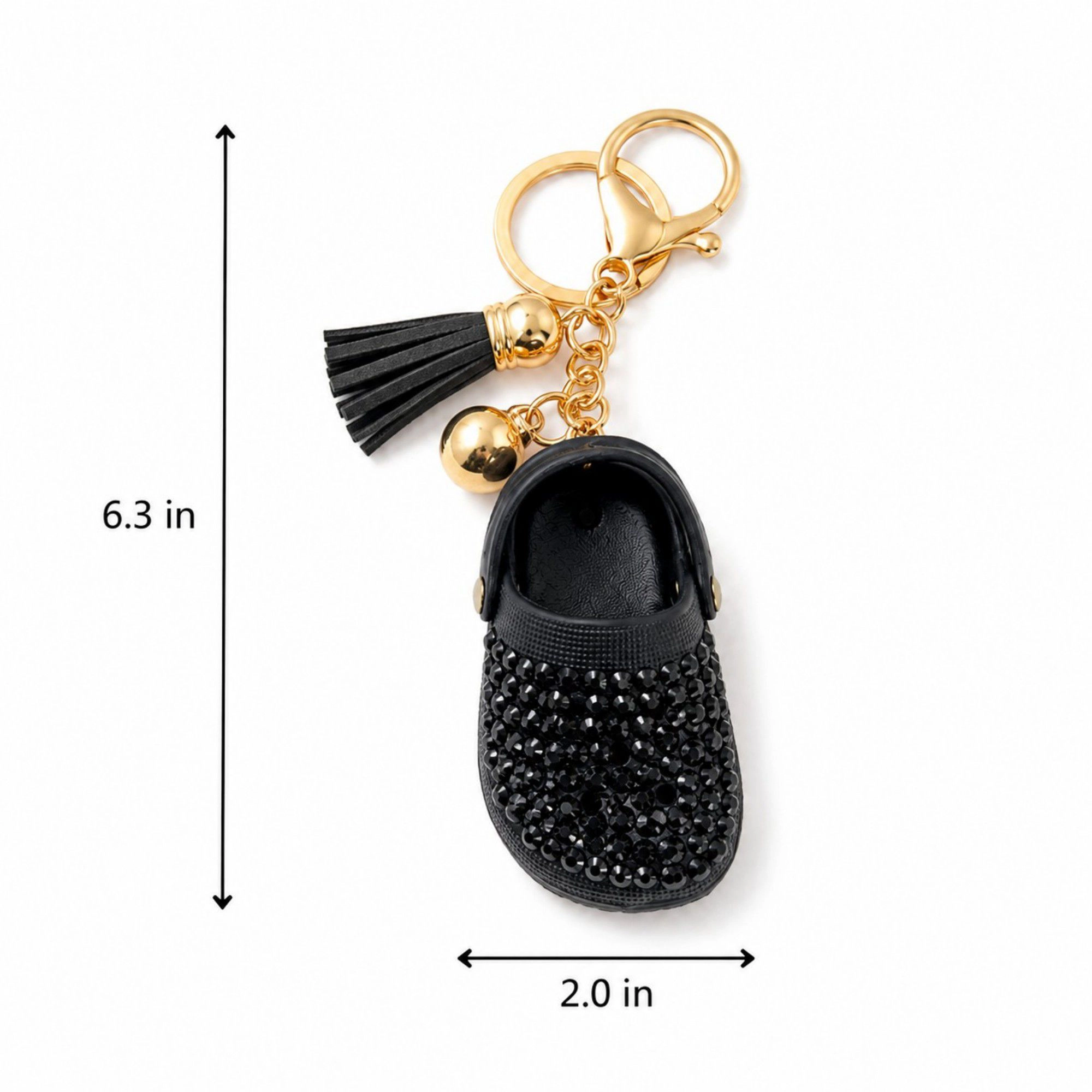 Alilang Women's Rhinestone Mini Clog Keychain Bag Charm with Tassel Gold Tone Clip and Key Ring