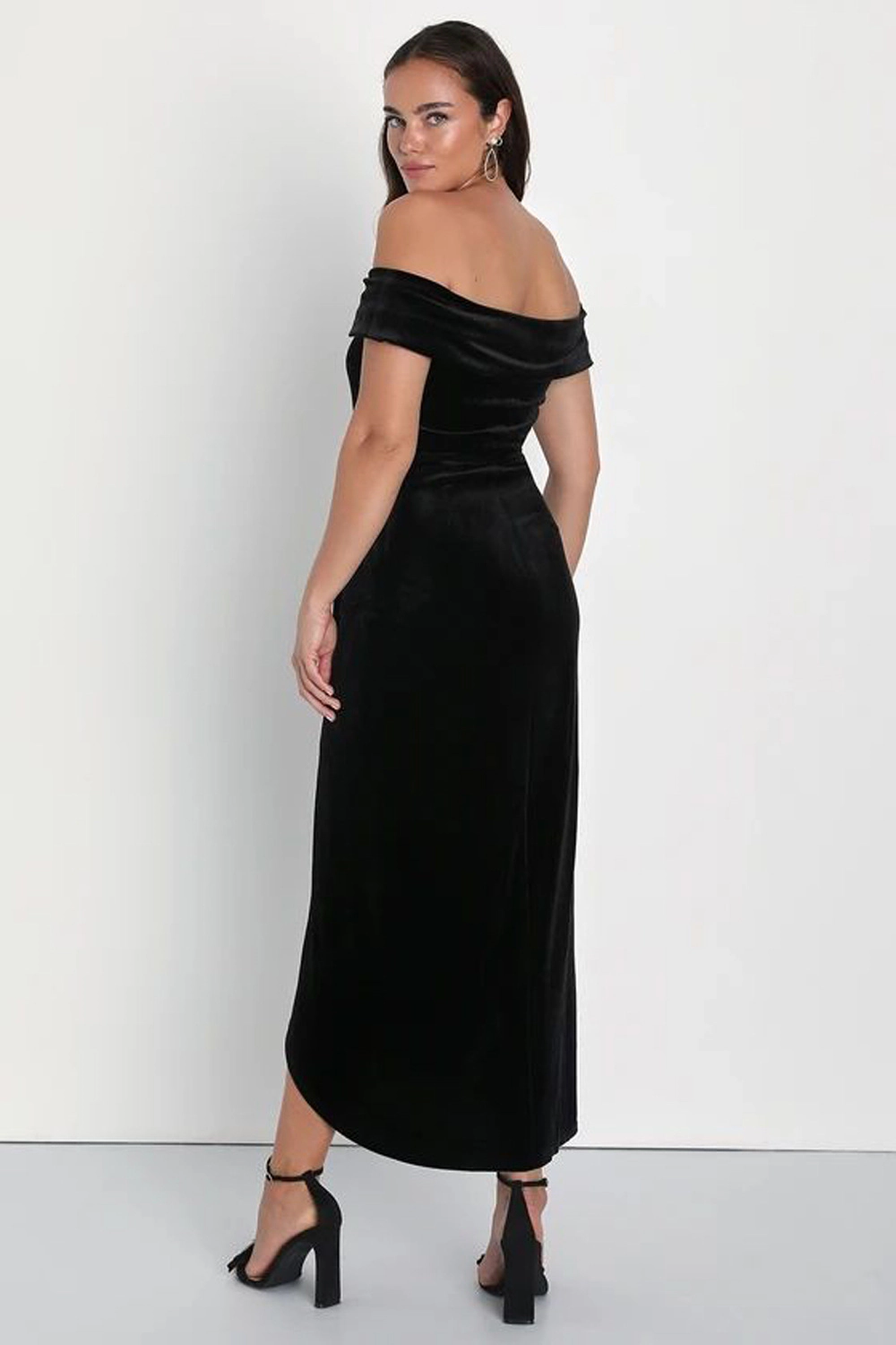 KOJOOIN Women's Off Shoulder Velvet Bodycon Midi Dress Ruched Cocktail Party Wedding Evening Dresses