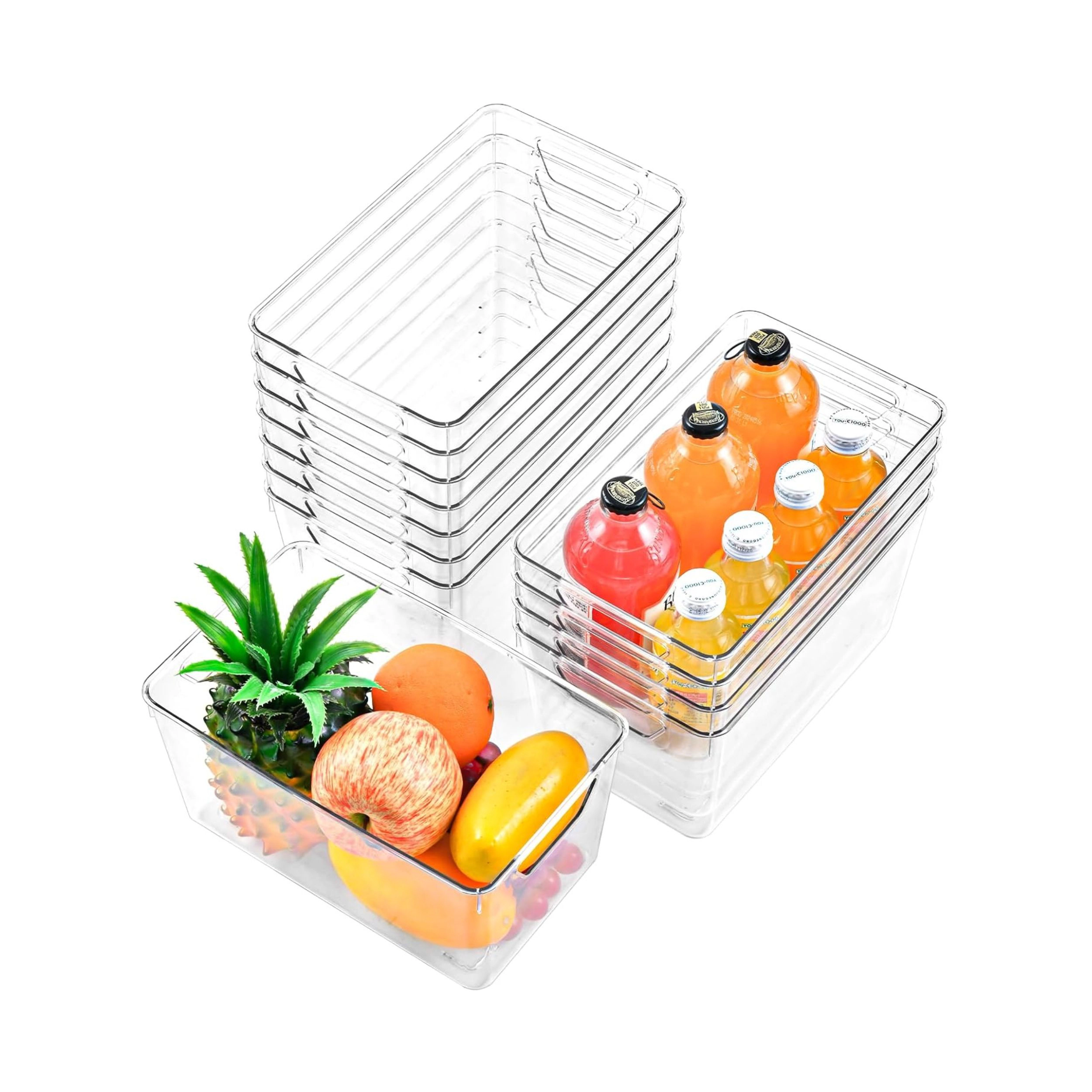Stock Preferred Pack of 12 Clear Plastic Pantry and Refrigerator Storage Bins with Handles