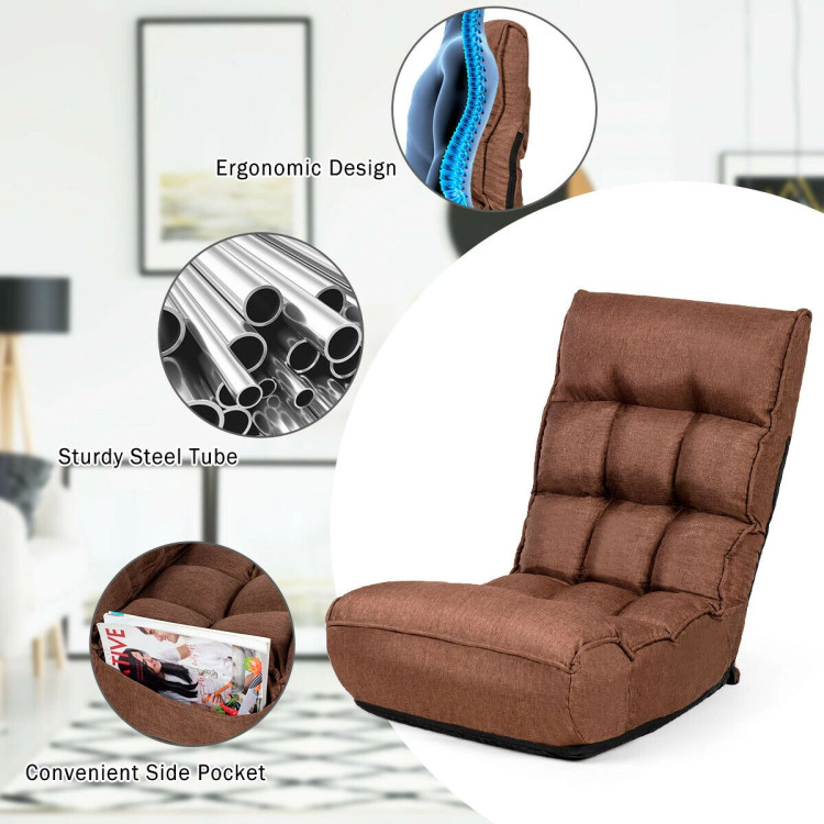 Hivvago 4-Position Adjustable Floor Chair Folding Lazy Sofa With Side Pocket
