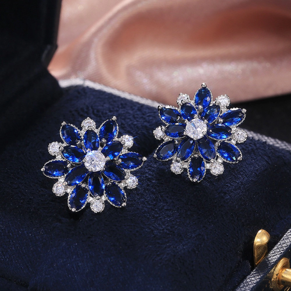 Wardrobe Whimsy Multi Color Cubic Zirconia Flower Stud Earrings for Women