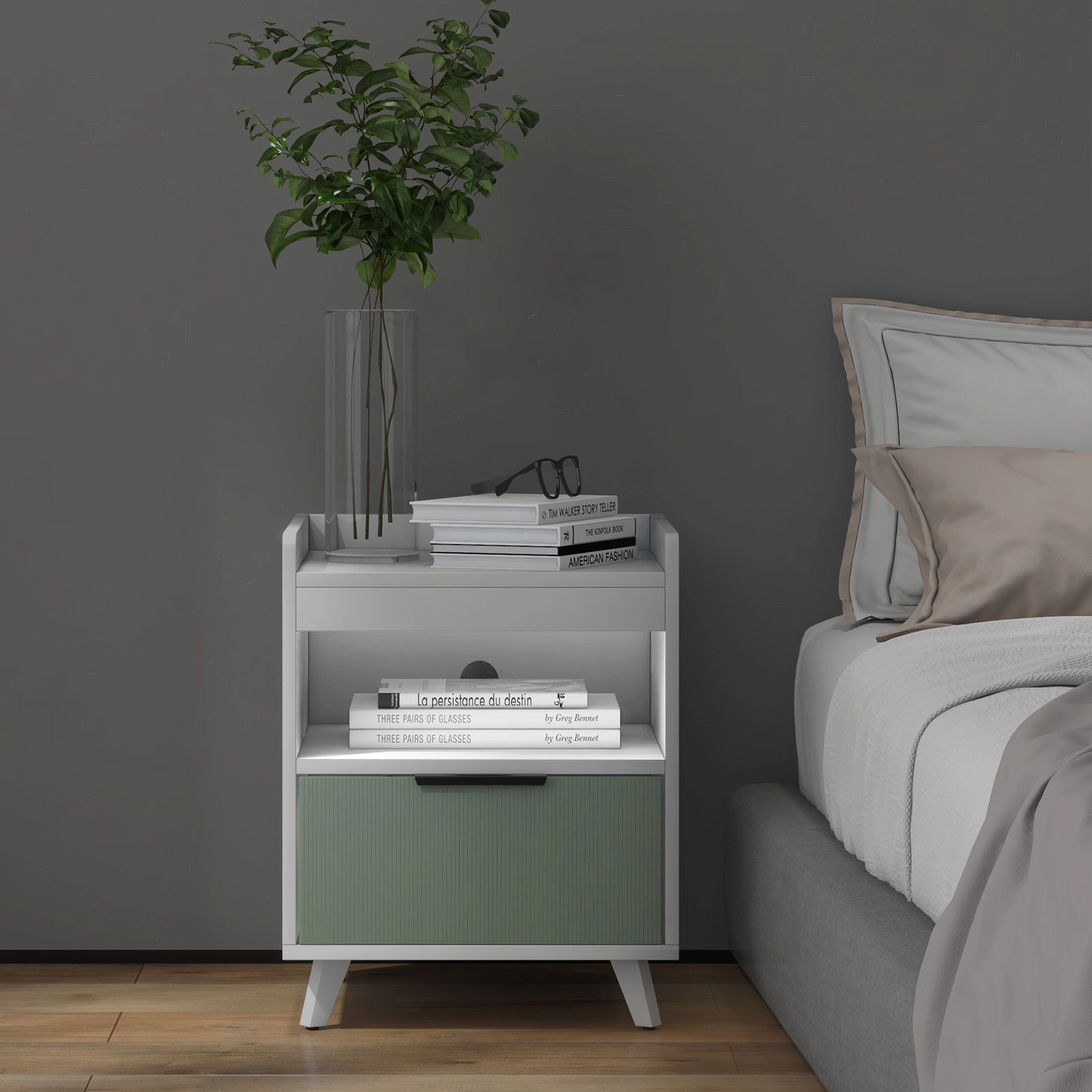 SlickBlue Unisex Modern LED Storage Nightstand Bedside Table