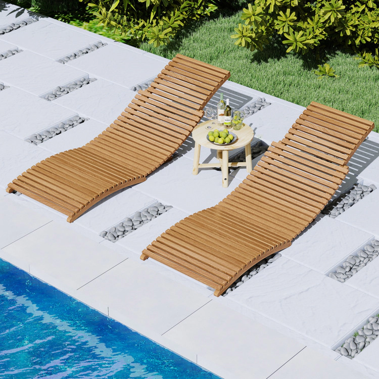 Hivvago Teak Wood Patio Folding Chaise Lounge Chair With Slatted Seat