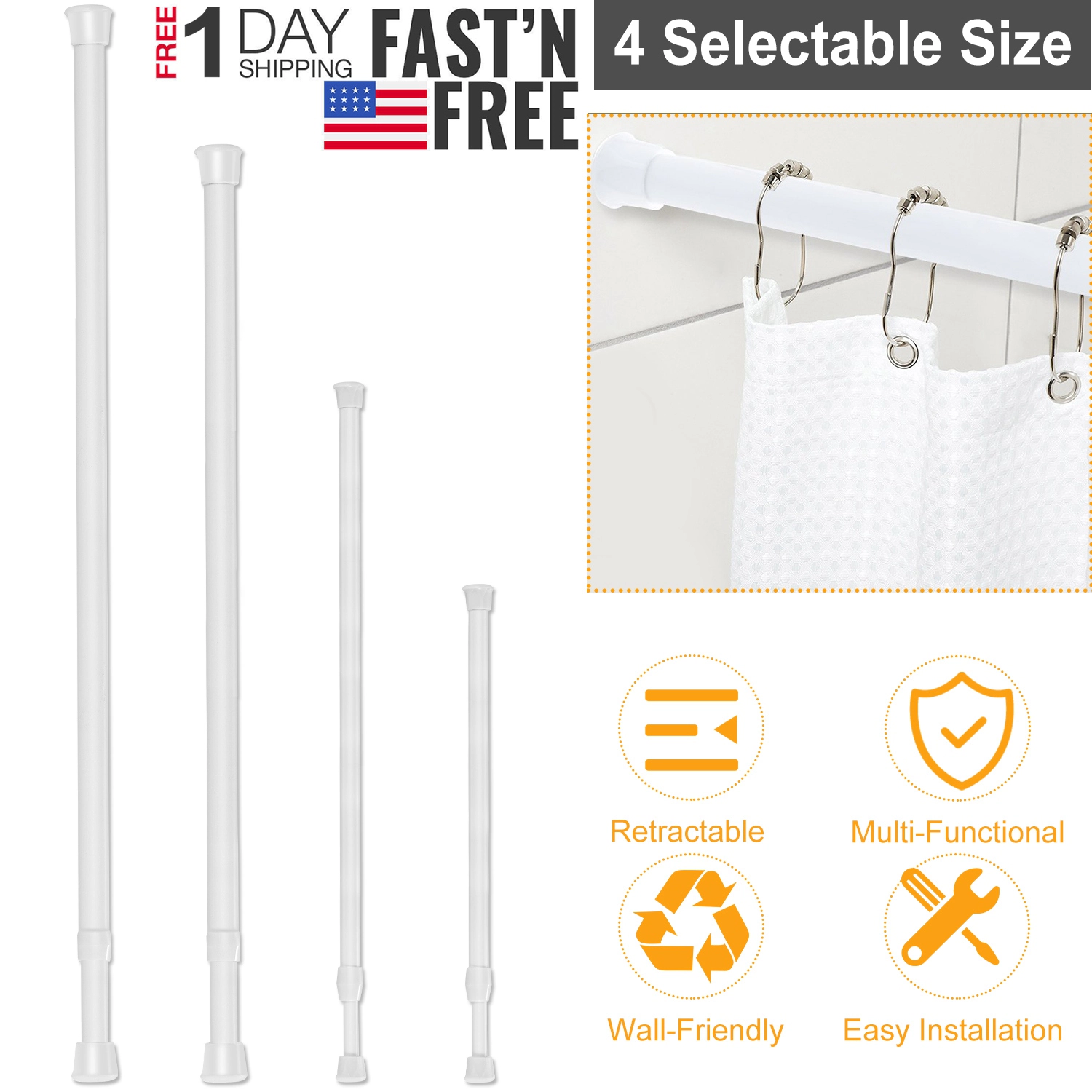 GBruno Spring-Loaded Tension Curtain Rod 150 Cm