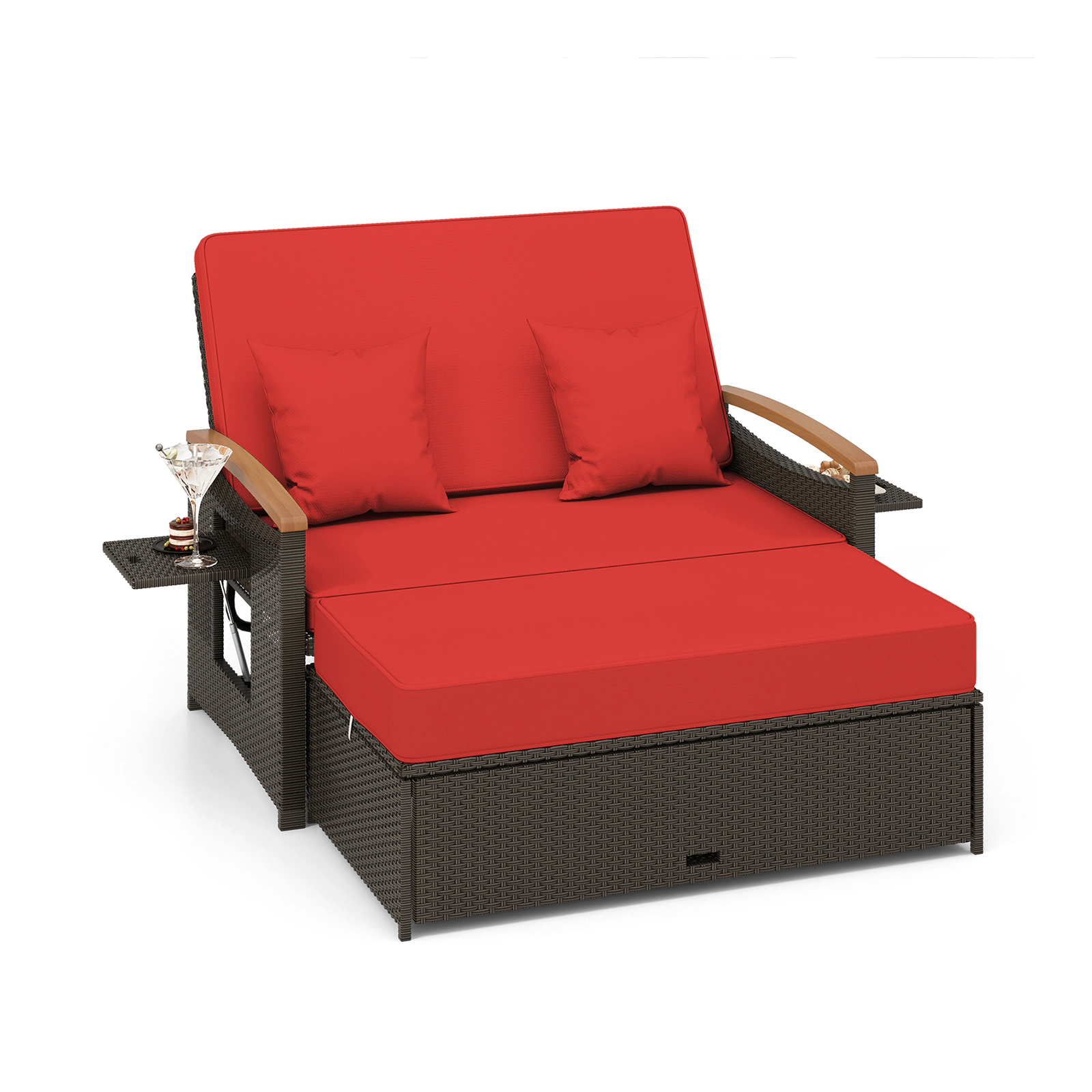 SUGIFT Folding Backrest Panels Storage Ottoman and Throw Pillows Outdoor Wicker Daybed