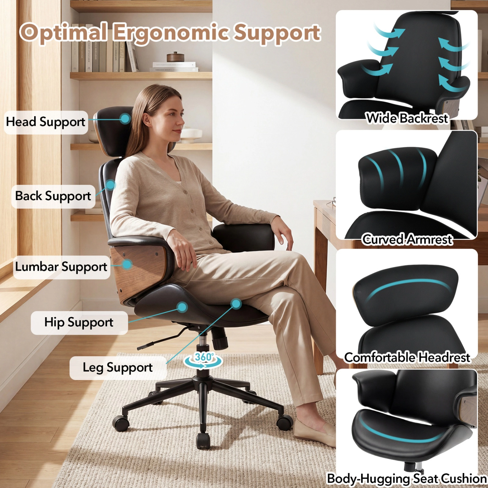 SUGIFT Ergonomic Office Chair with Headrest Adjustable Height 242-Lb Capacity 45-in High Back Black + Rustic Brown
