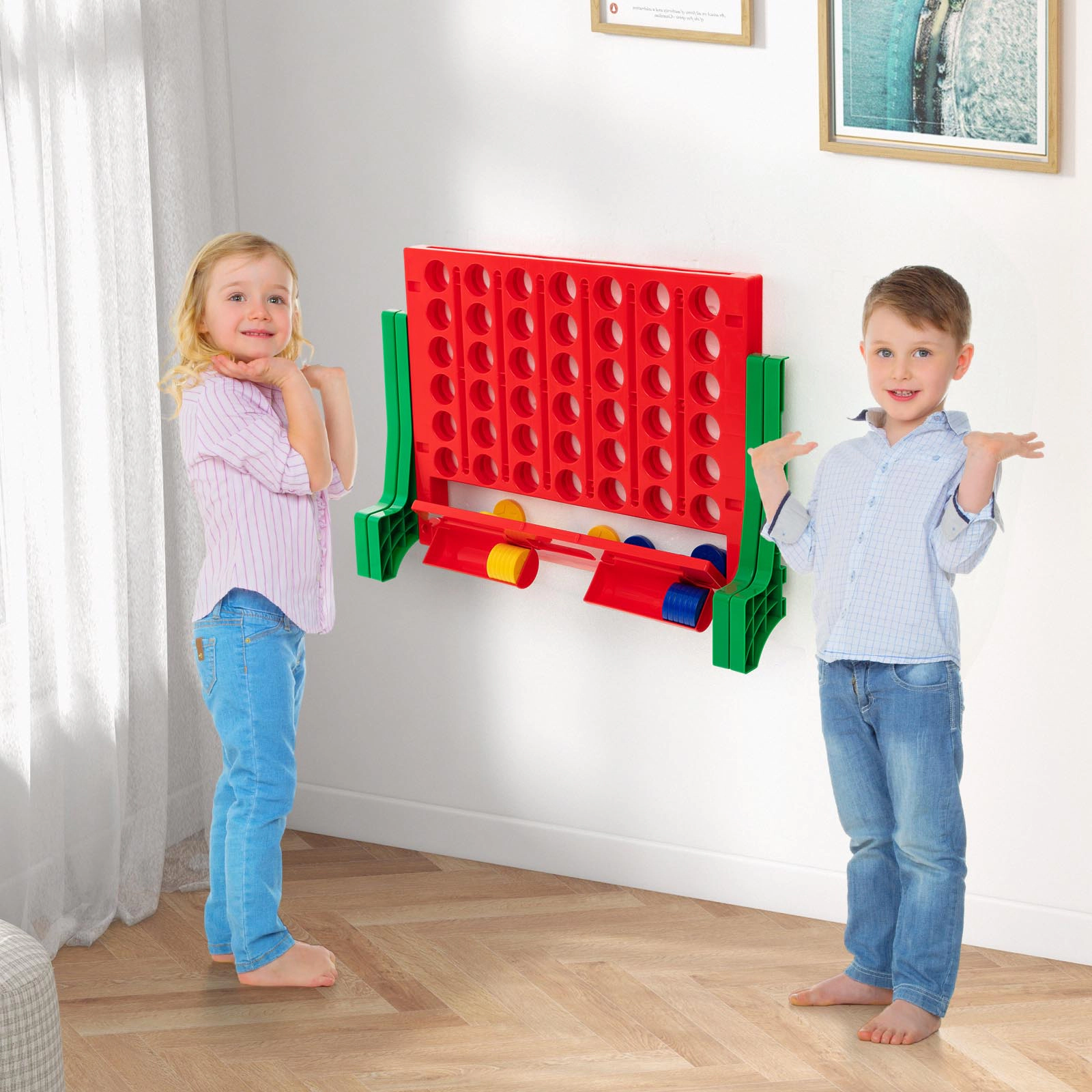 SUGIFT Jumbo 4-to-Score Connect Game Set with Carrying Bag and 42 Coins Tabletop or Wall-Mounted Board Green
